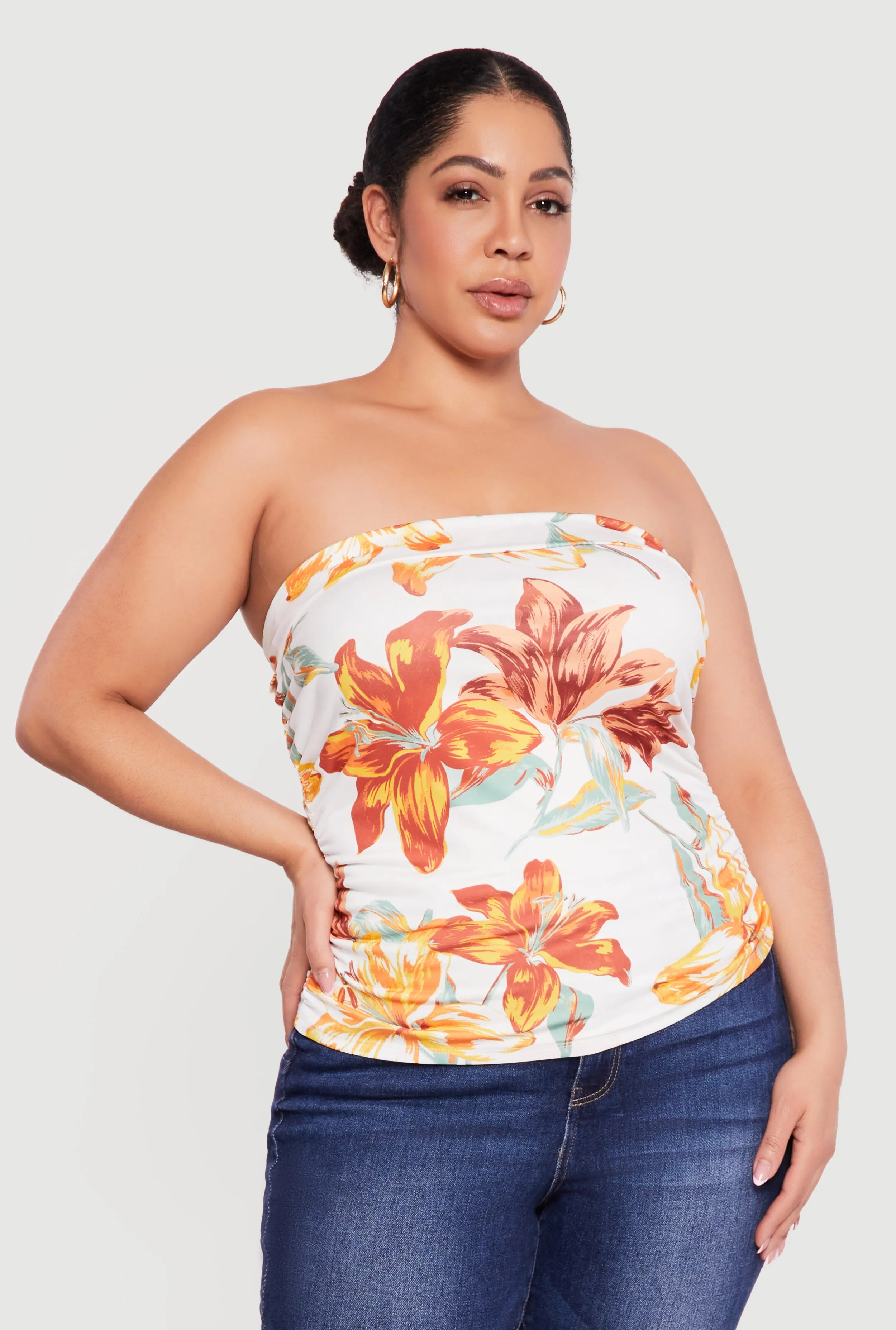 Plus Size Floral Print Side Ruched Tube Top sold by Rainbow product image thumbnail 2