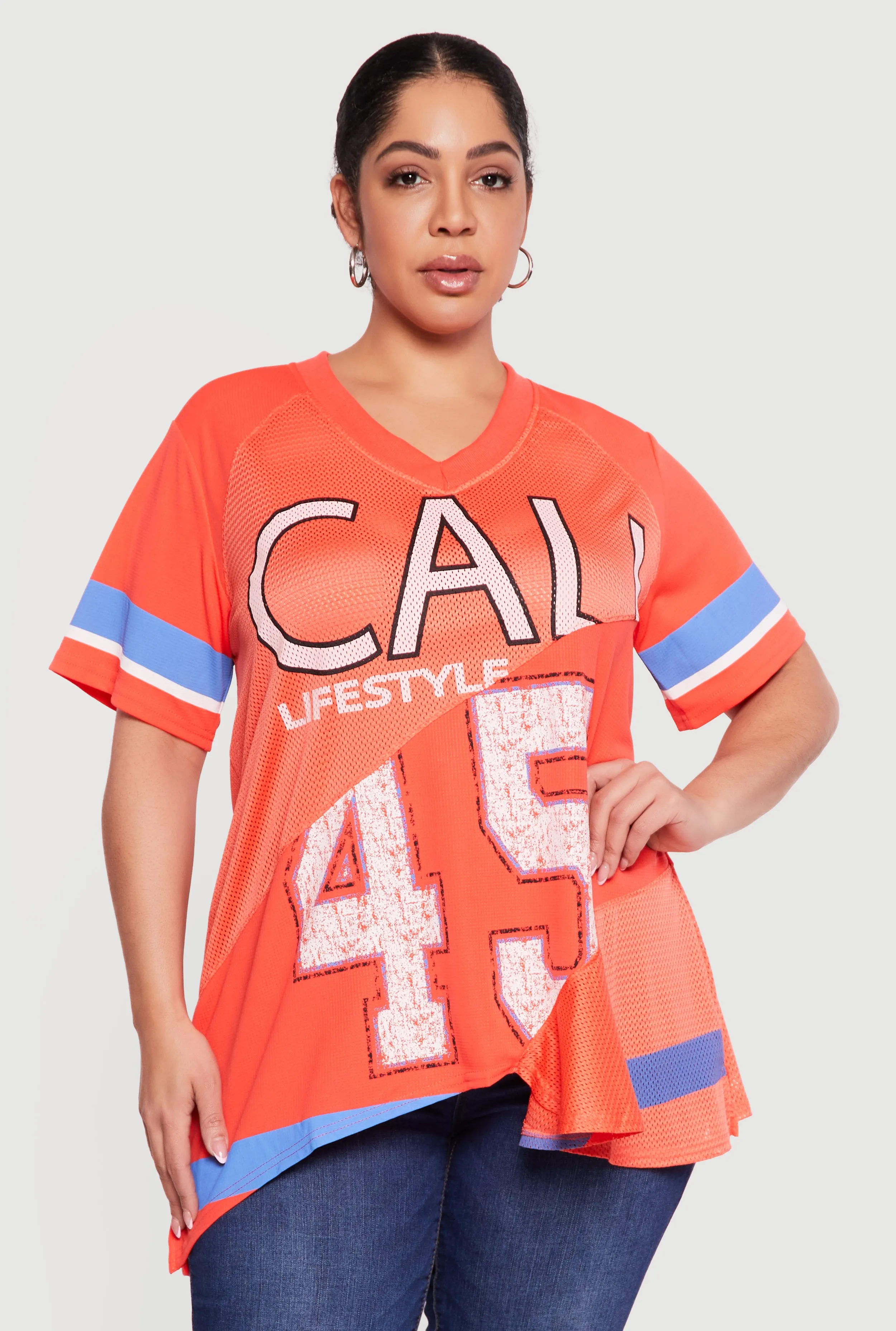 Plus Size Oversized Cali 45 Patchwork Graphic Mesh Jersey sold by Rainbow product image thumbnail 2