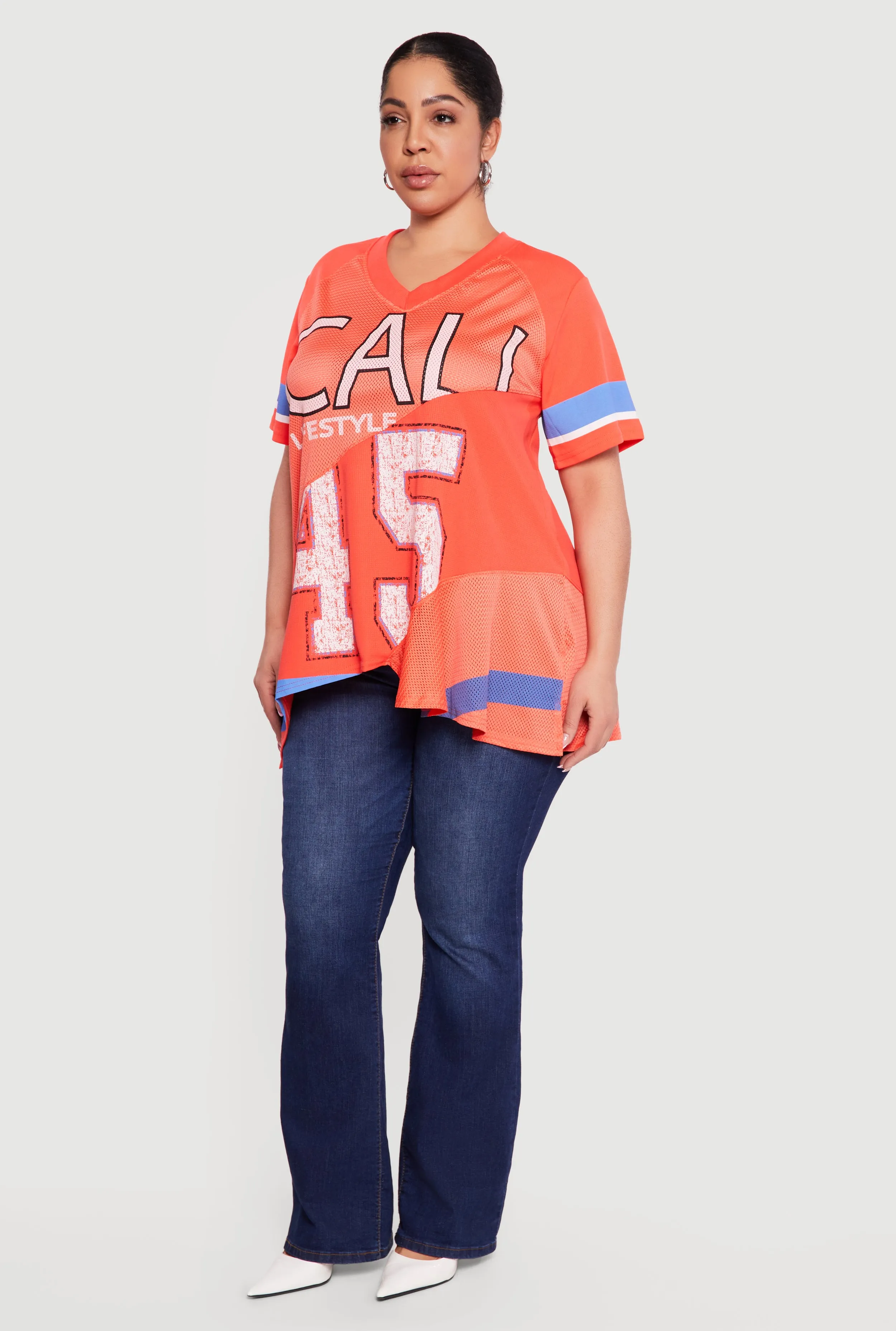 Plus Size Oversized Cali 45 Patchwork Graphic Mesh Jersey sold by Rainbow product image thumbnail 3