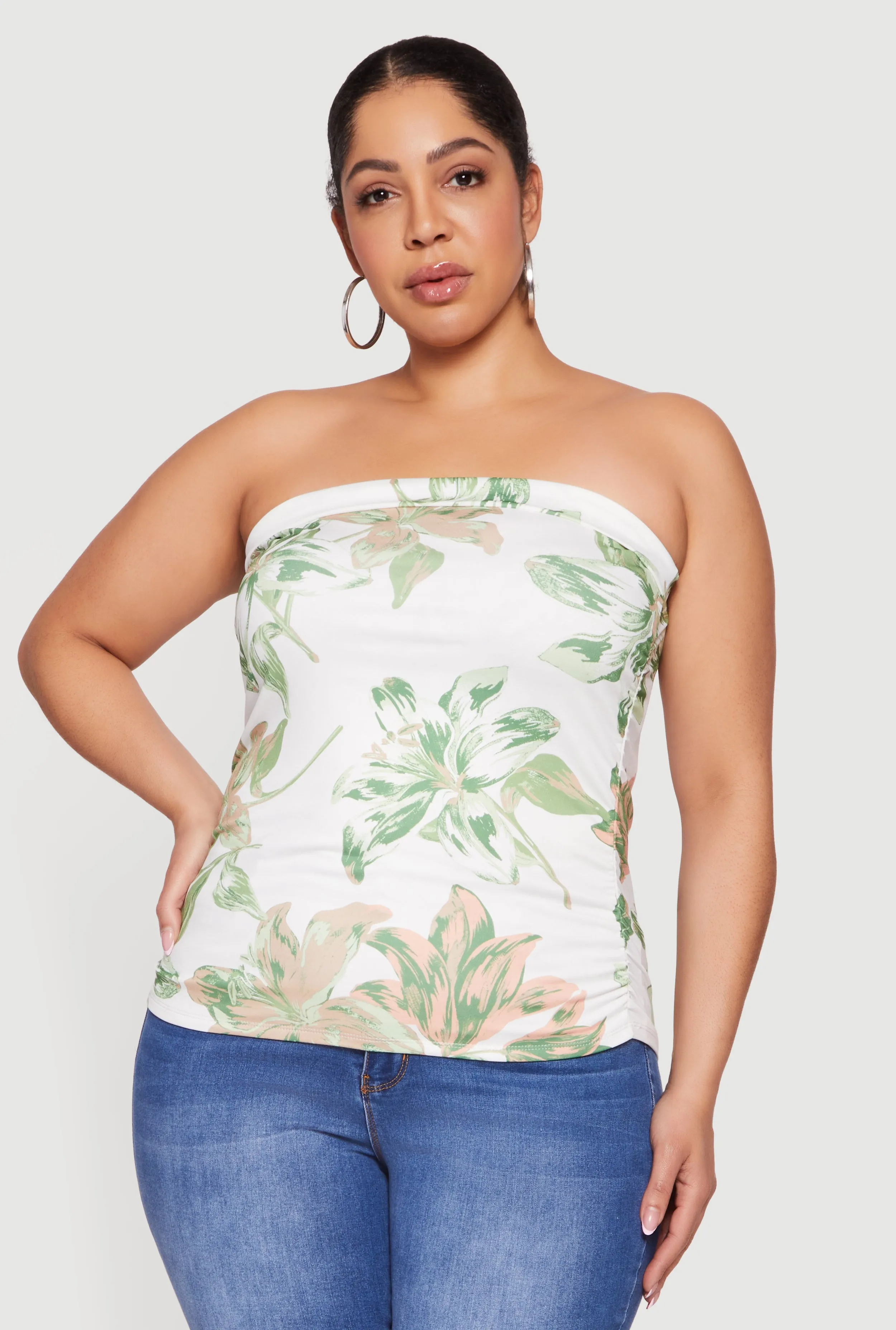 Plus Size Floral Print Side Ruched Tube Top sold by Rainbow product image thumbnail 2