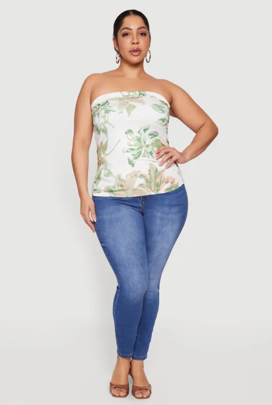 Plus Size Floral Print Side Ruched Tube Top sold by Rainbow
