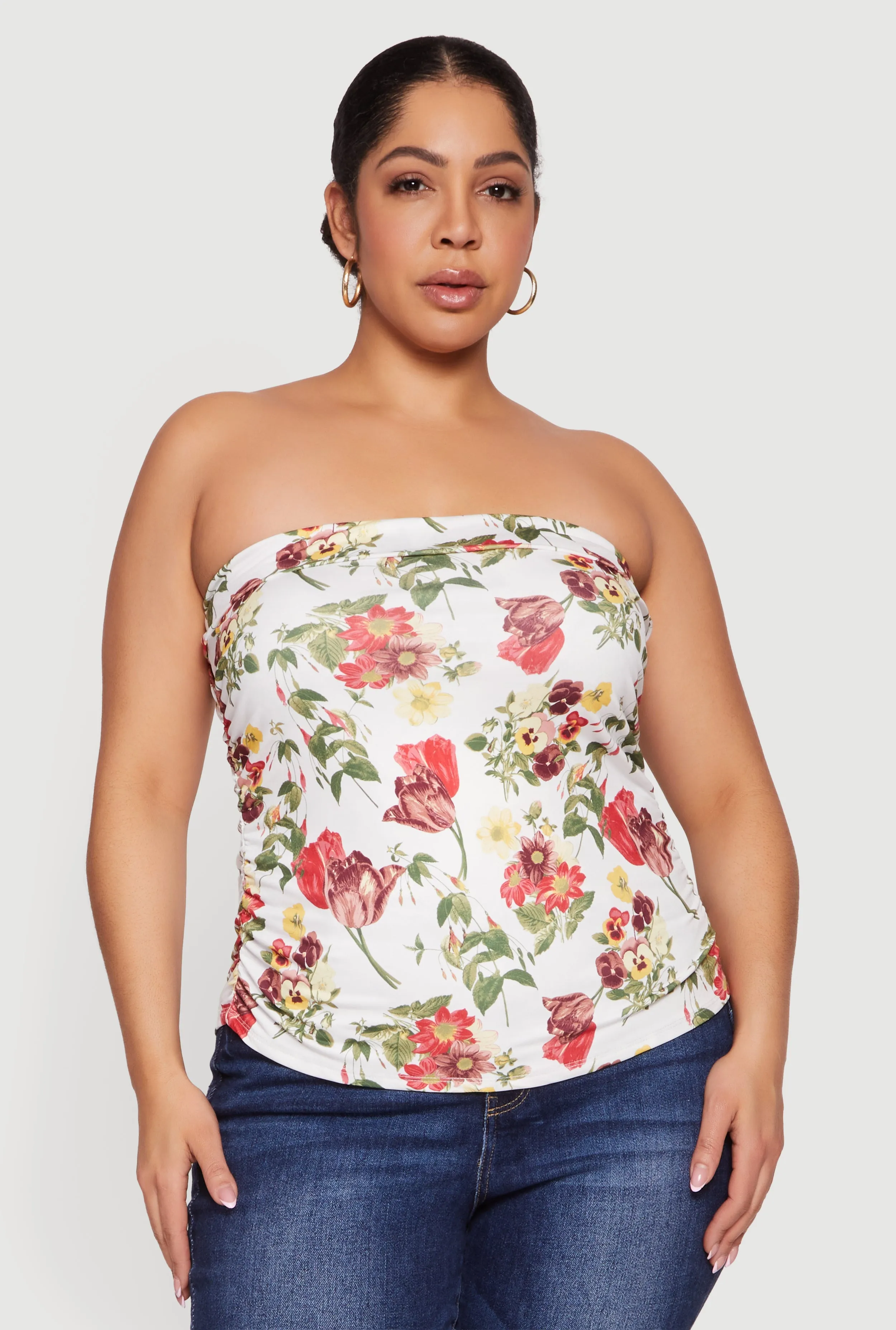 Plus Size Floral Print Side Ruched Tube Top sold by Rainbow product image thumbnail 2