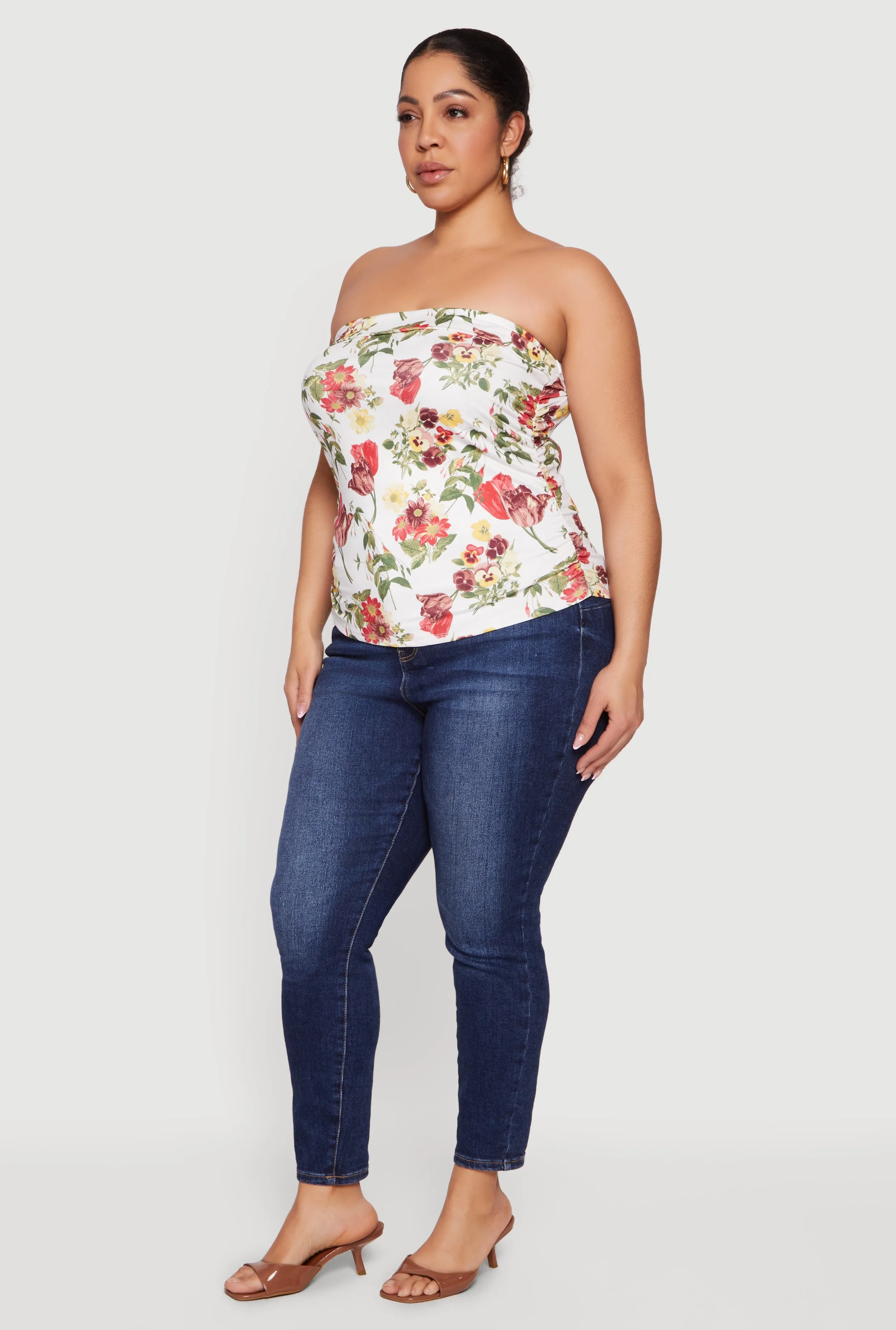 Plus Size Floral Print Side Ruched Tube Top sold by Rainbow product image thumbnail 3