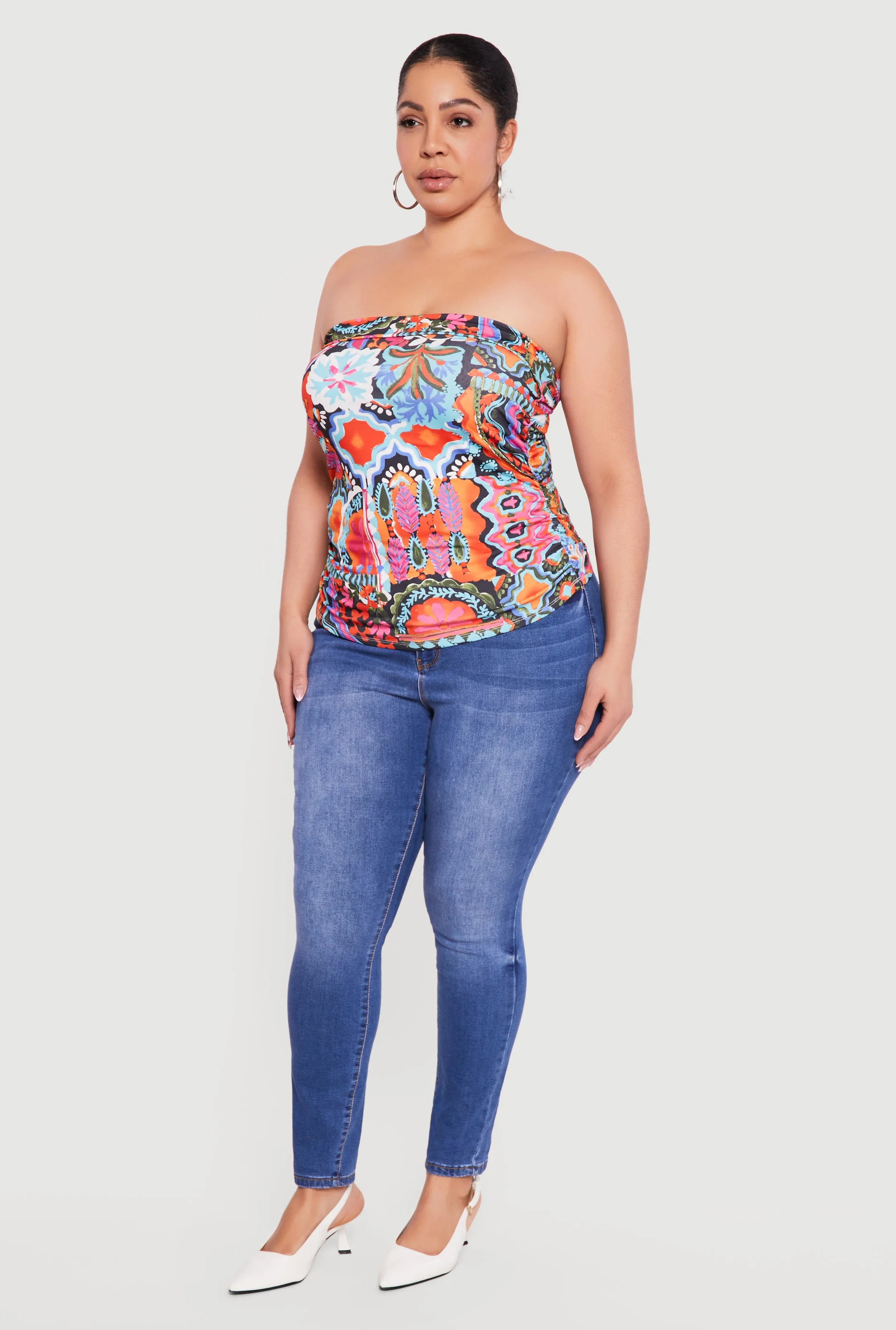 Plus Size Floral Print Side Ruched Tube Top sold by Rainbow product image thumbnail 3