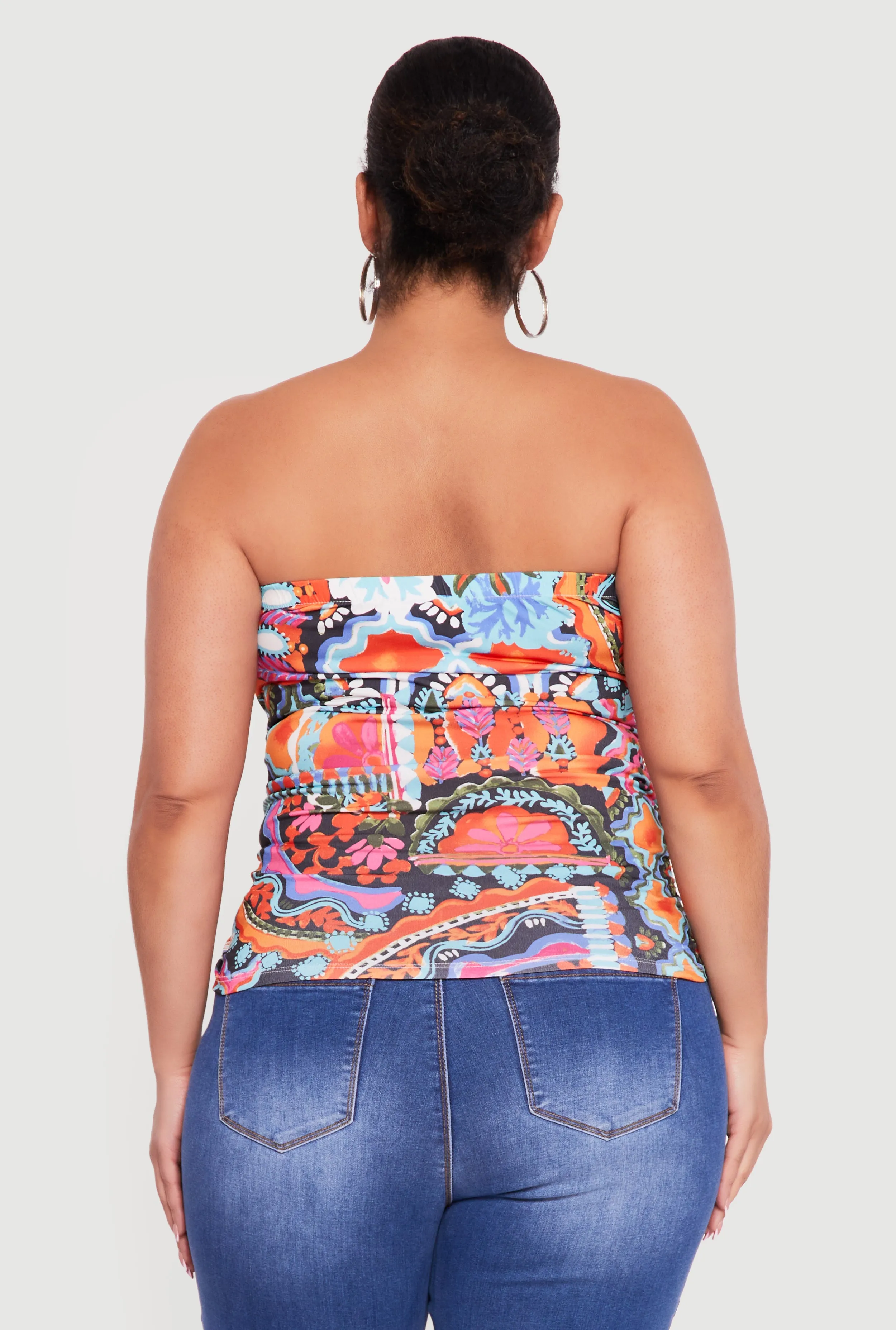 Plus Size Floral Print Side Ruched Tube Top sold by Rainbow product image thumbnail 5