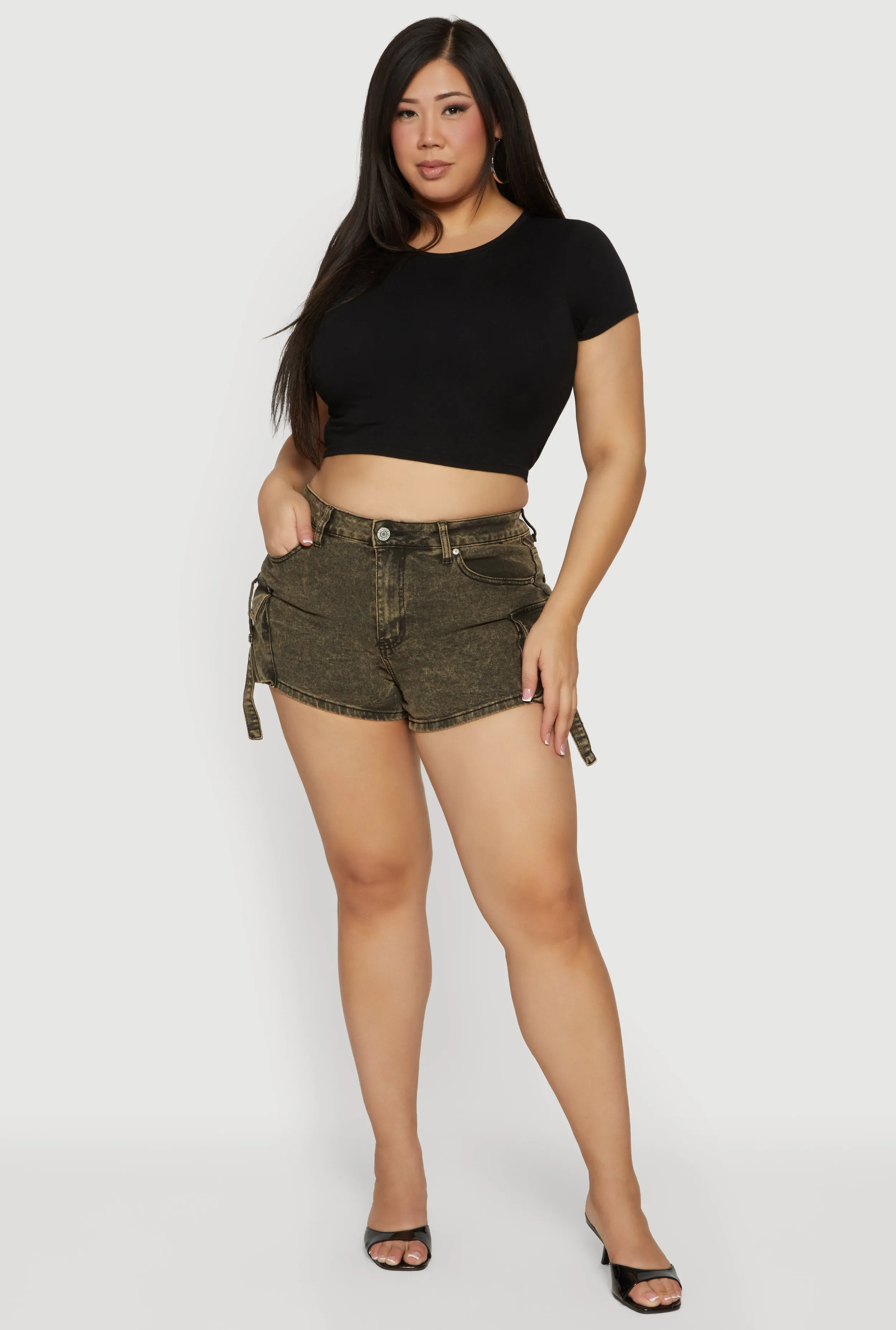 Plus Size High Waisted Cargo Denim Shorts sold by Rainbow
