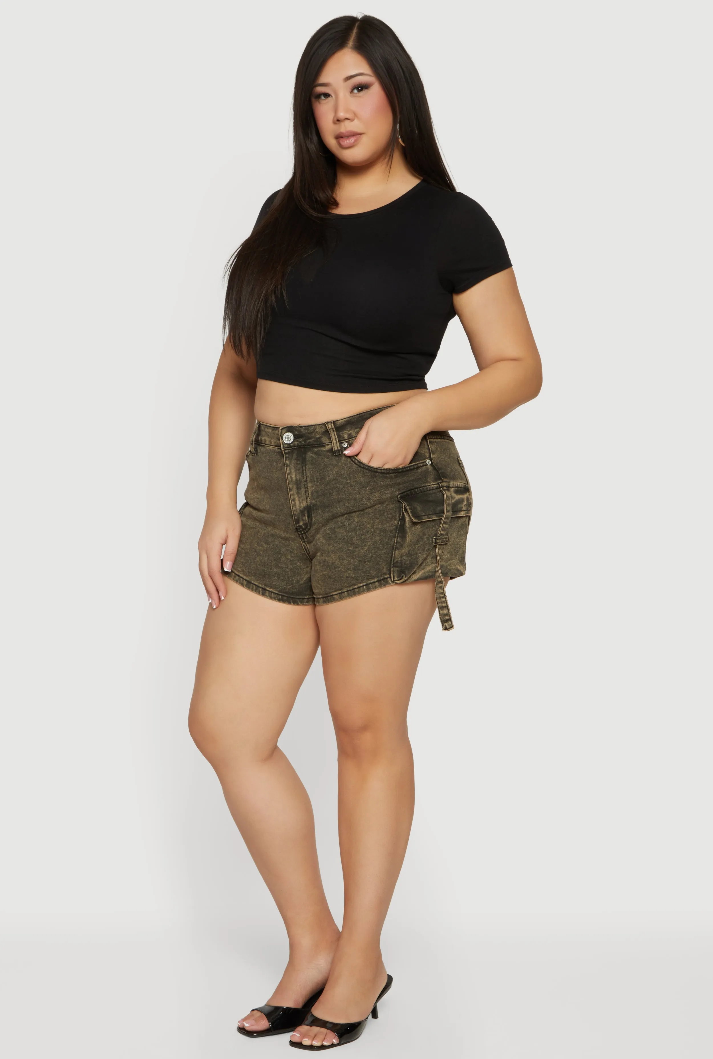 Plus Size High Waisted Cargo Denim Shorts sold by Rainbow product image thumbnail 2