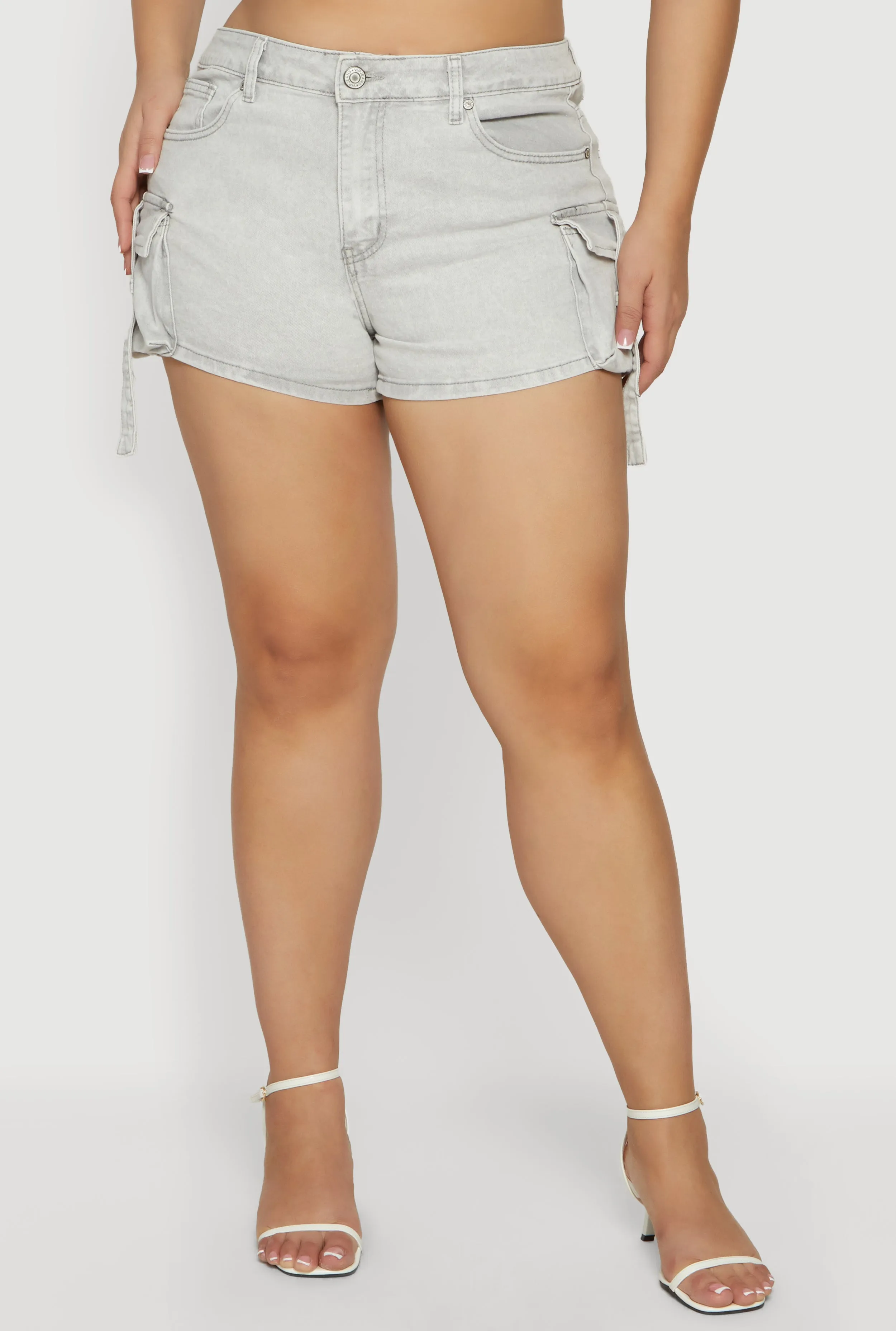 Plus Size High Waisted Cargo Denim Shorts sold by Rainbow product image thumbnail 3