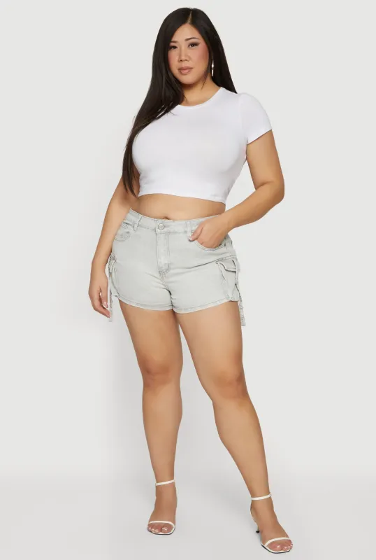 Plus Size High Waisted Cargo Denim Shorts sold by Rainbow