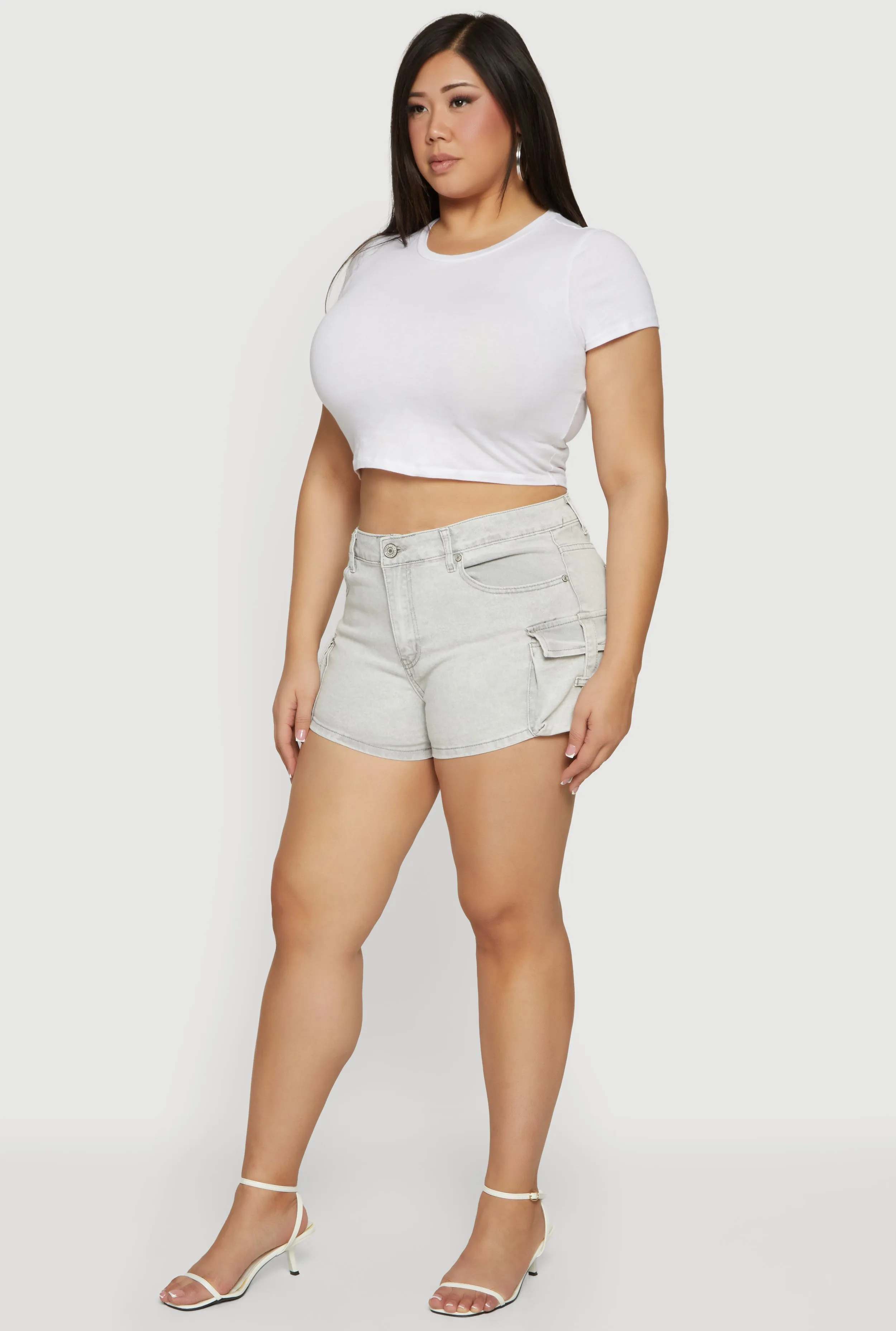 Plus Size High Waisted Cargo Denim Shorts sold by Rainbow product image thumbnail 2
