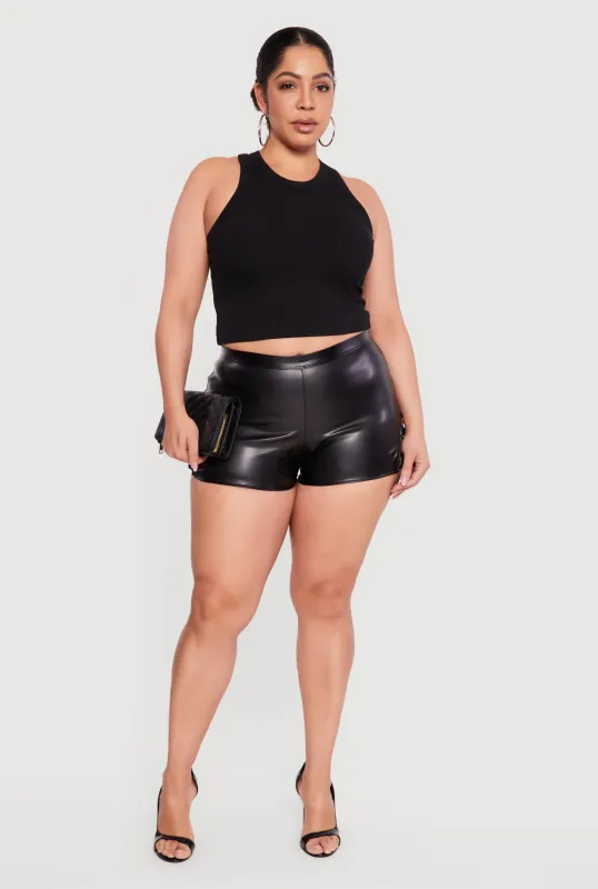 Plus Size Side Caged Faux Leather Shorts sold by Rainbow