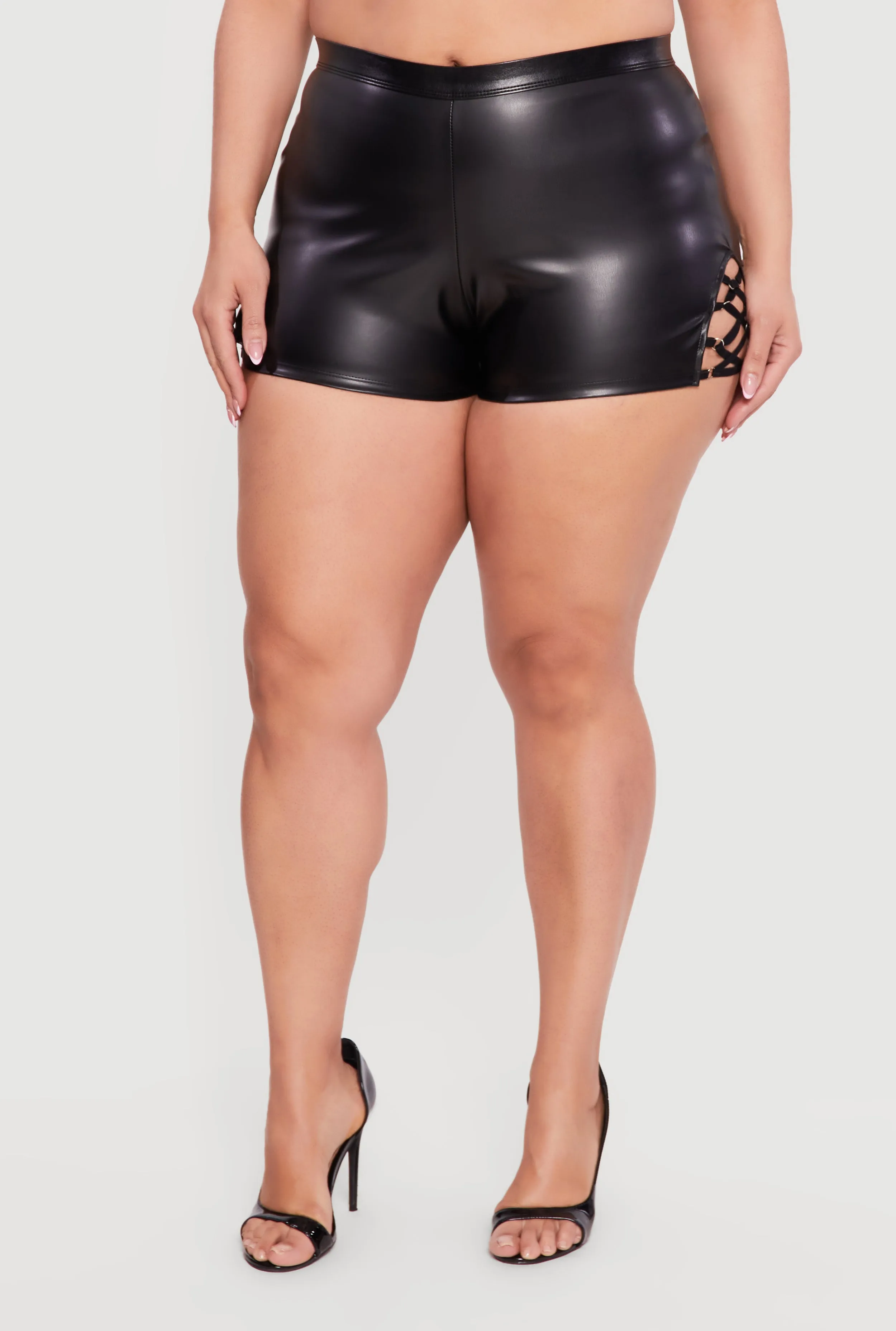 Plus Size Side Caged Faux Leather Shorts sold by Rainbow product image thumbnail 3