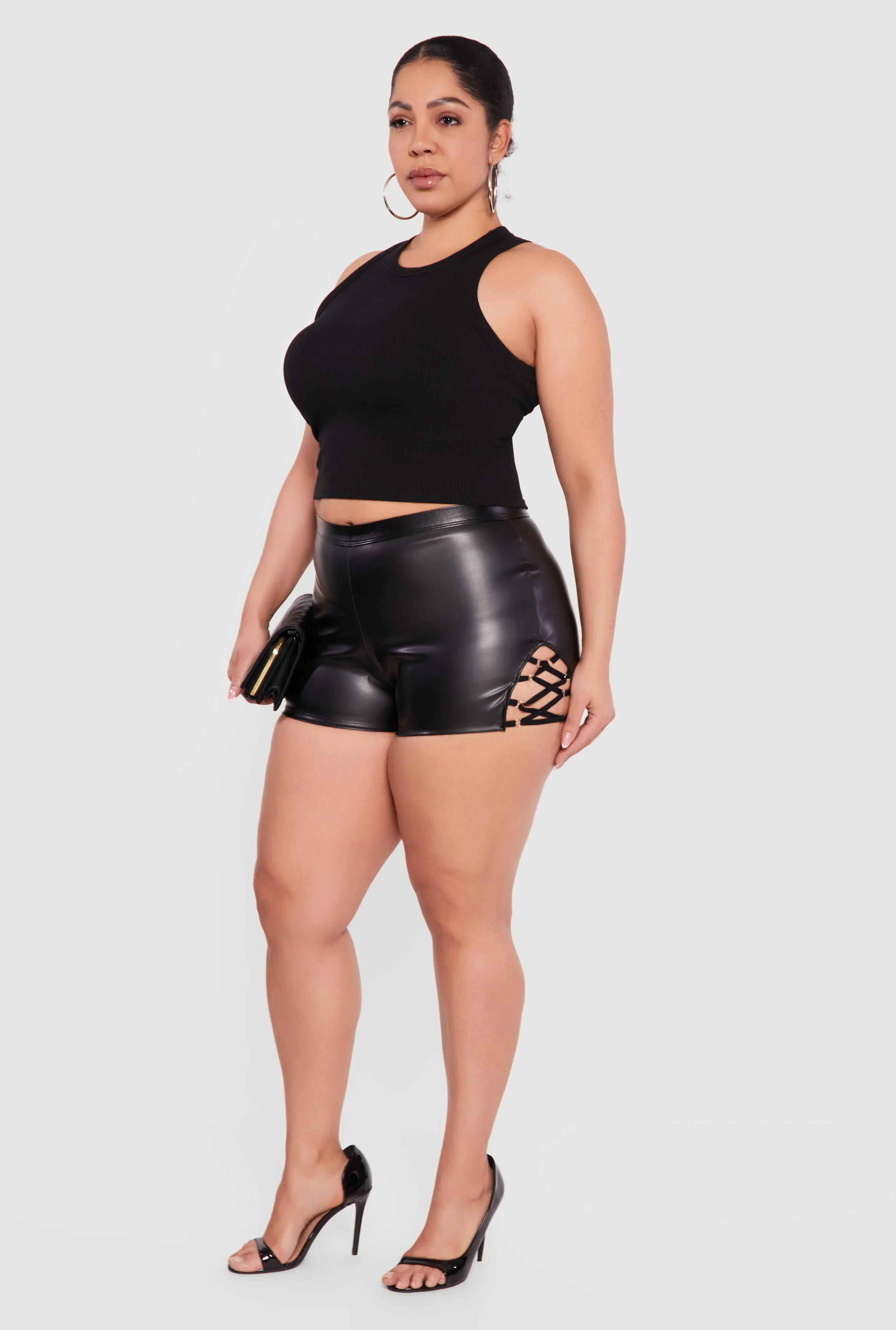 Plus Size Side Caged Faux Leather Shorts sold by Rainbow product image thumbnail 2