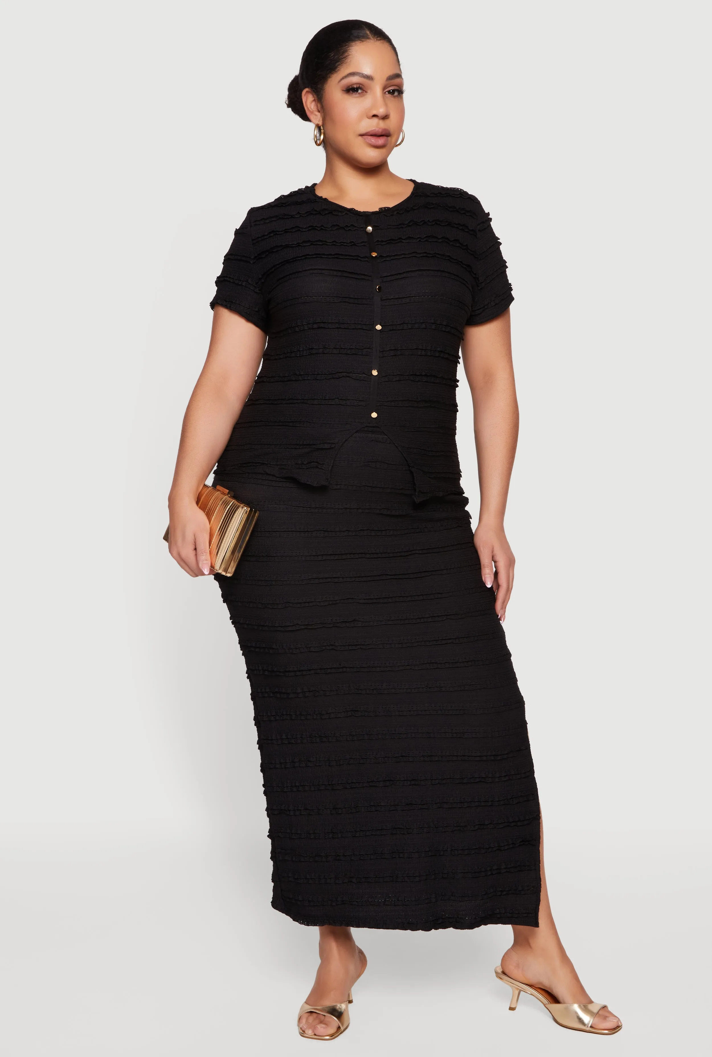 Plus Size Ruffle Detail High Waisted Skirt sold by Rainbow