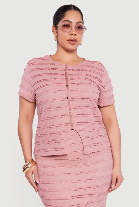 Plus Size Ruffled Detail Slit Front Blouse sold by Rainbow