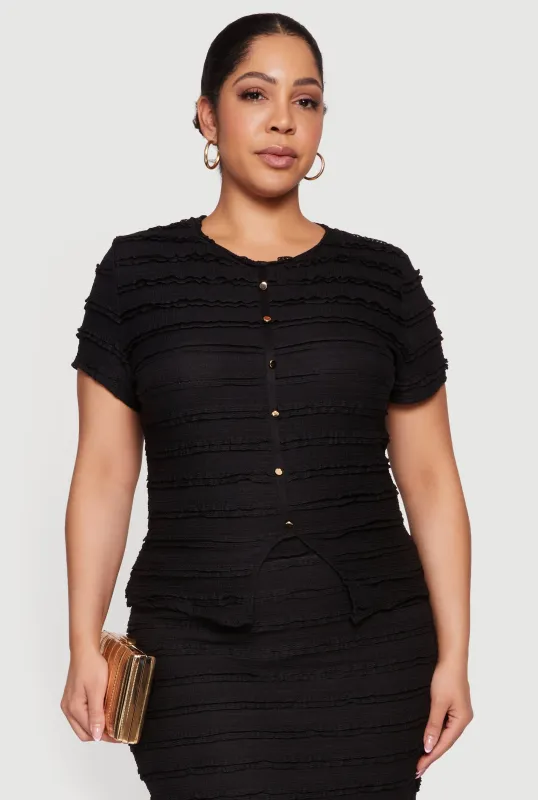 Plus Size Ruffled Detail Slit Front Blouse sold by Rainbow