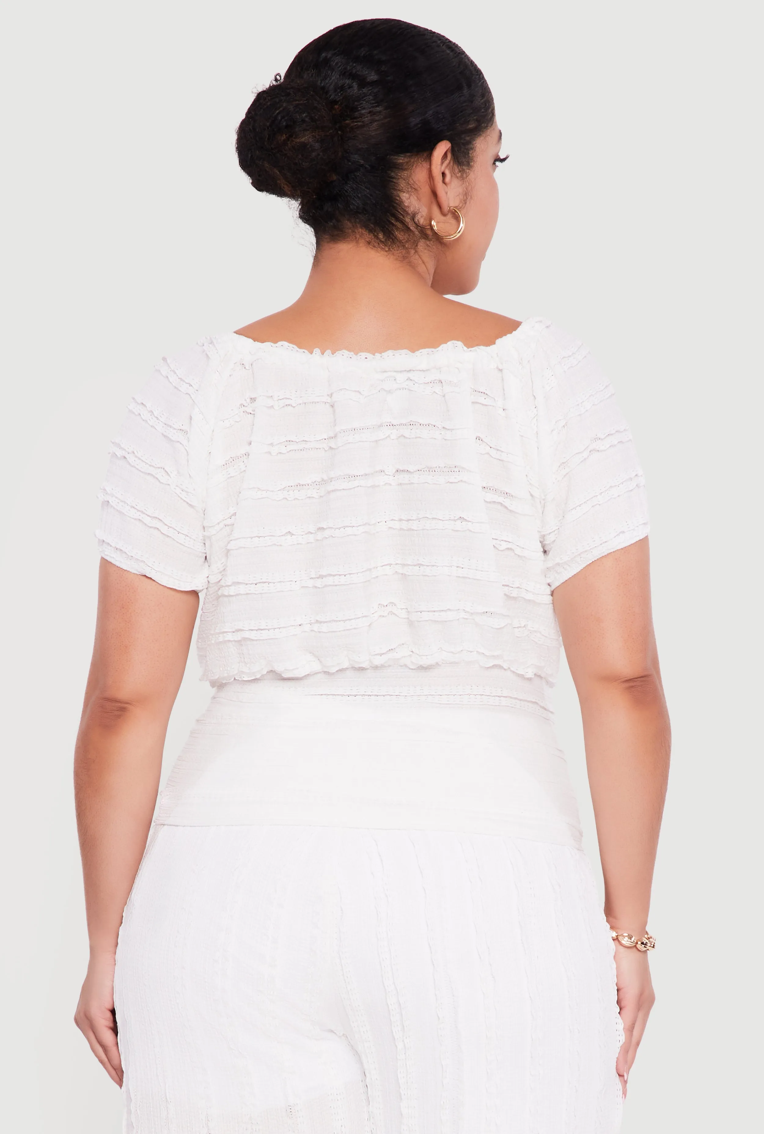 Plus Size Tie Front Keyhole Cinched Waist Ruffle Blouse sold by Rainbow product image thumbnail 5