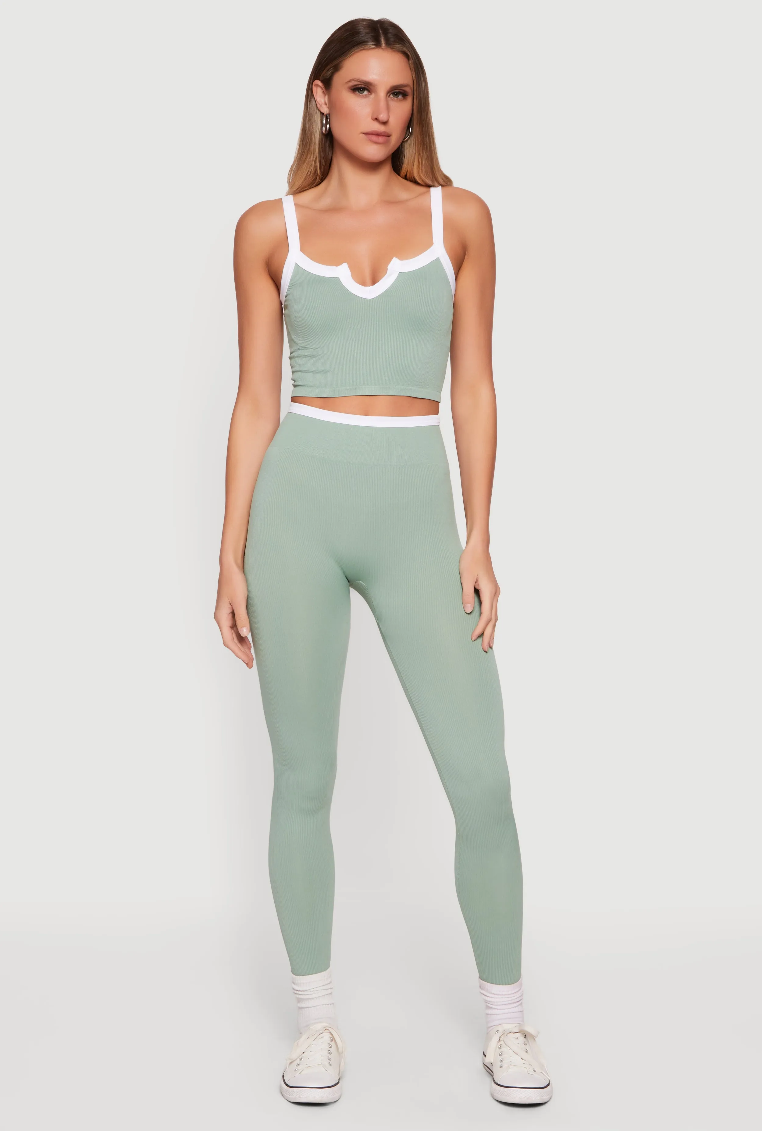 Contrast Trim Cropped Notch Neck Cami and Leggings Set sold by Rainbow product image thumbnail 2