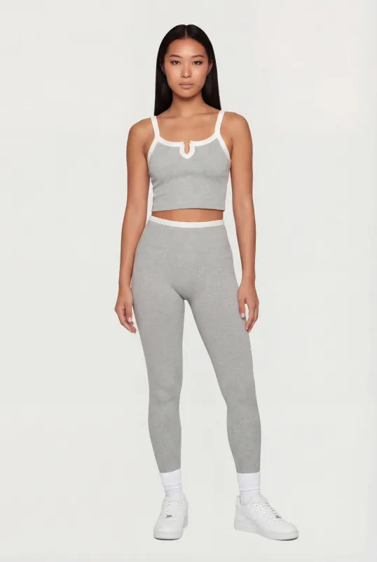 Contrast Trim Cropped Notch Neck Cami and Leggings Set sold by Rainbow