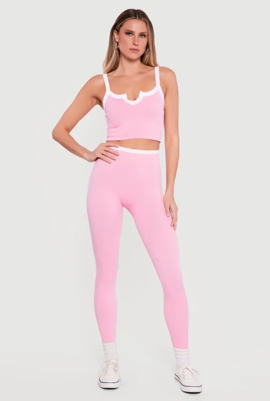 Contrast Trim Cropped Notch Neck Cami and Leggings Set made by Rainbow