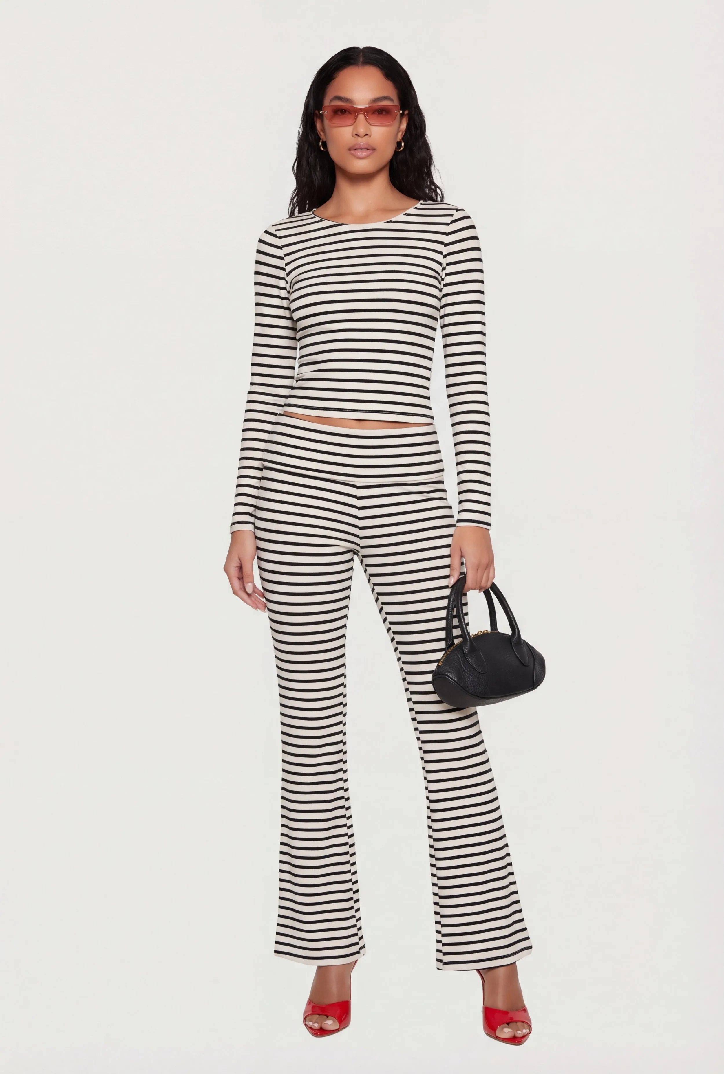 Striped Fold Over Flare Pants sold by Rainbow