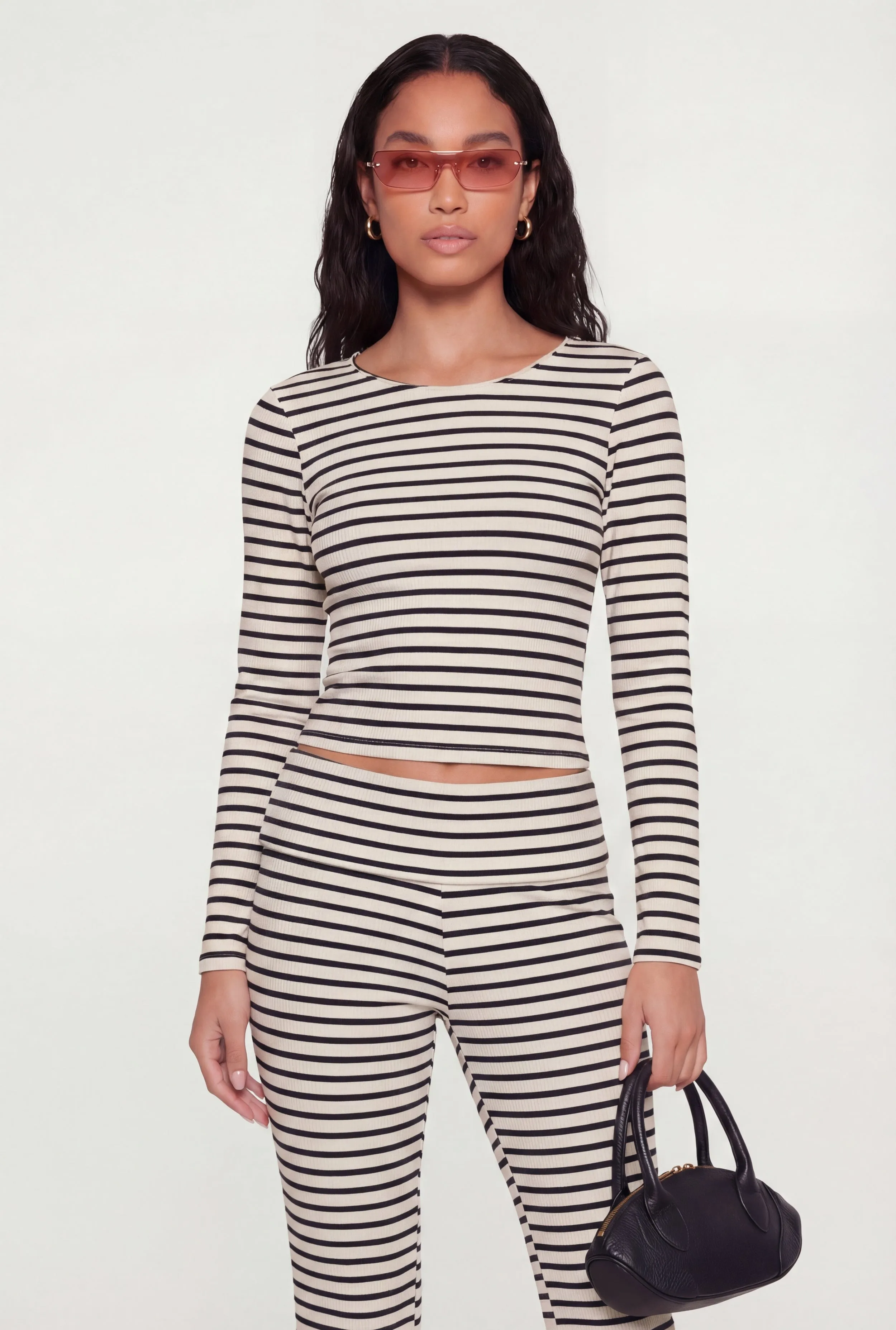 Striped Long Sleeve Crop Top sold by Rainbow