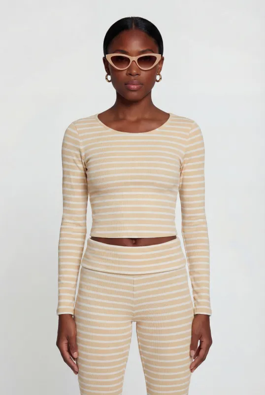 Striped Long Sleeve Crop Top sold by Rainbow