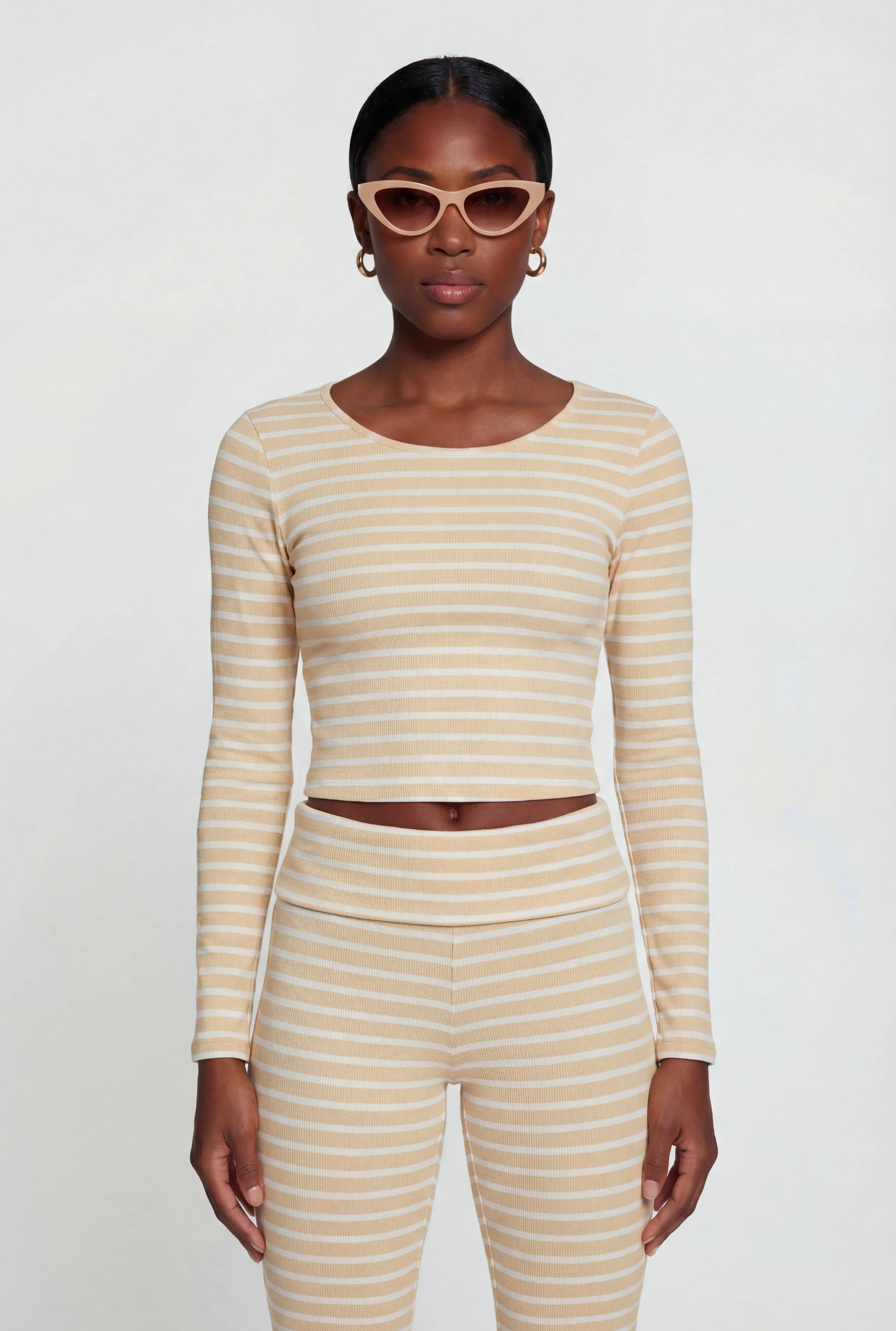Striped Long Sleeve Crop Top sold by Rainbow
