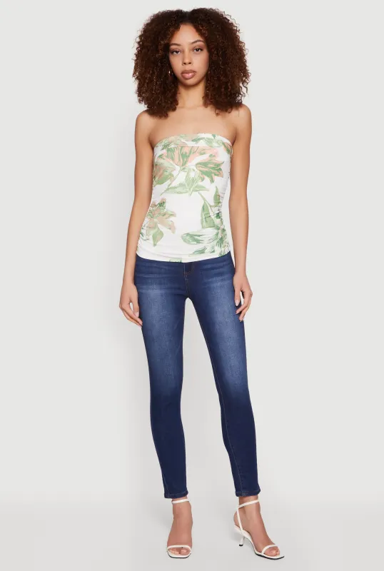 Patterned Ruched Side Tube Top sold by Rainbow