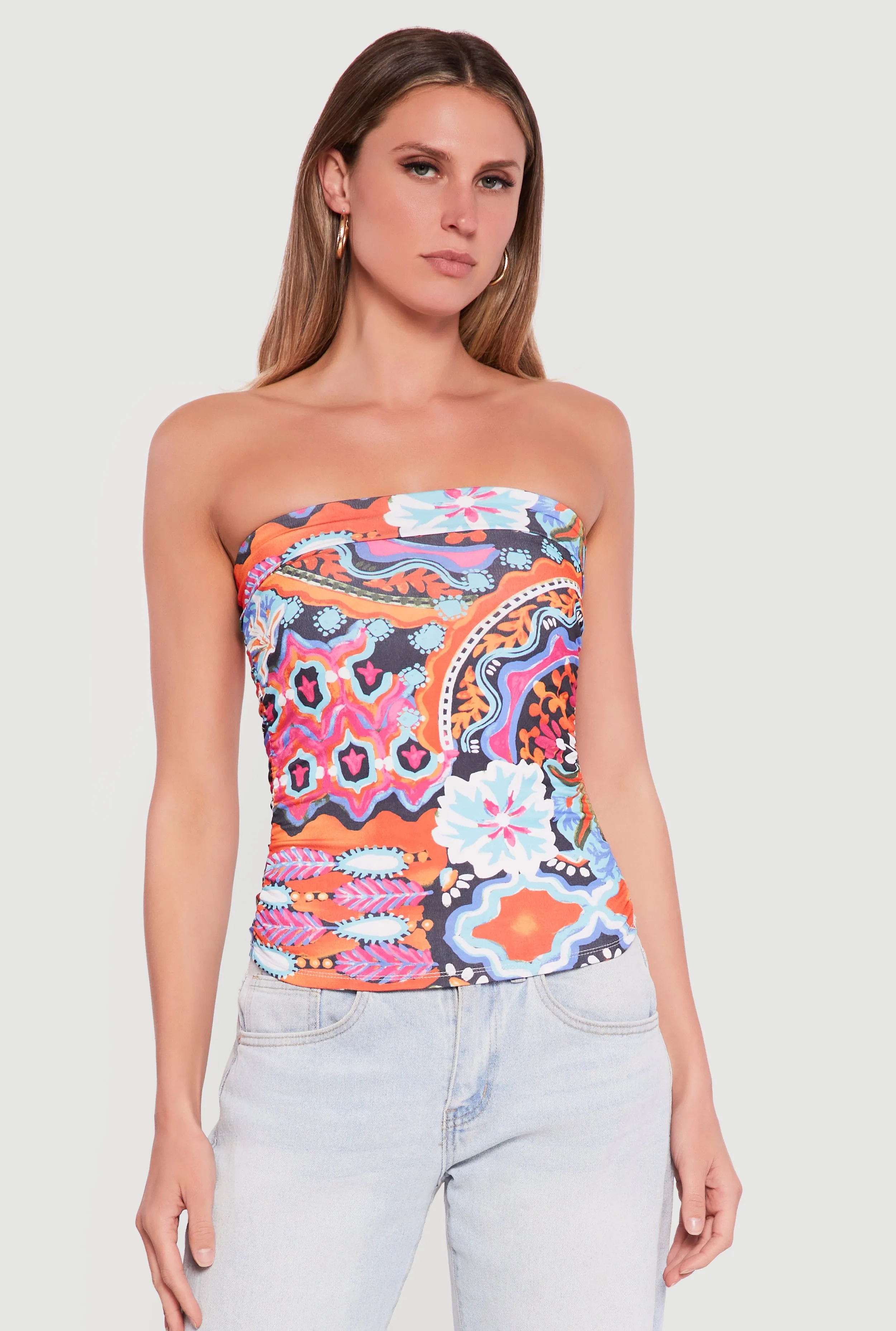 Patterned Ruched Side Tube Top sold by Rainbow product image thumbnail 2