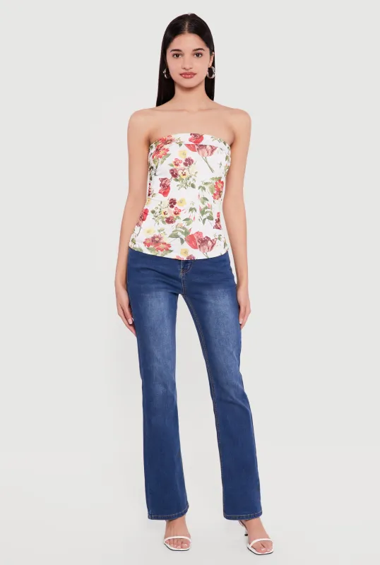 Patterned Ruched Side Tube Top sold by Rainbow