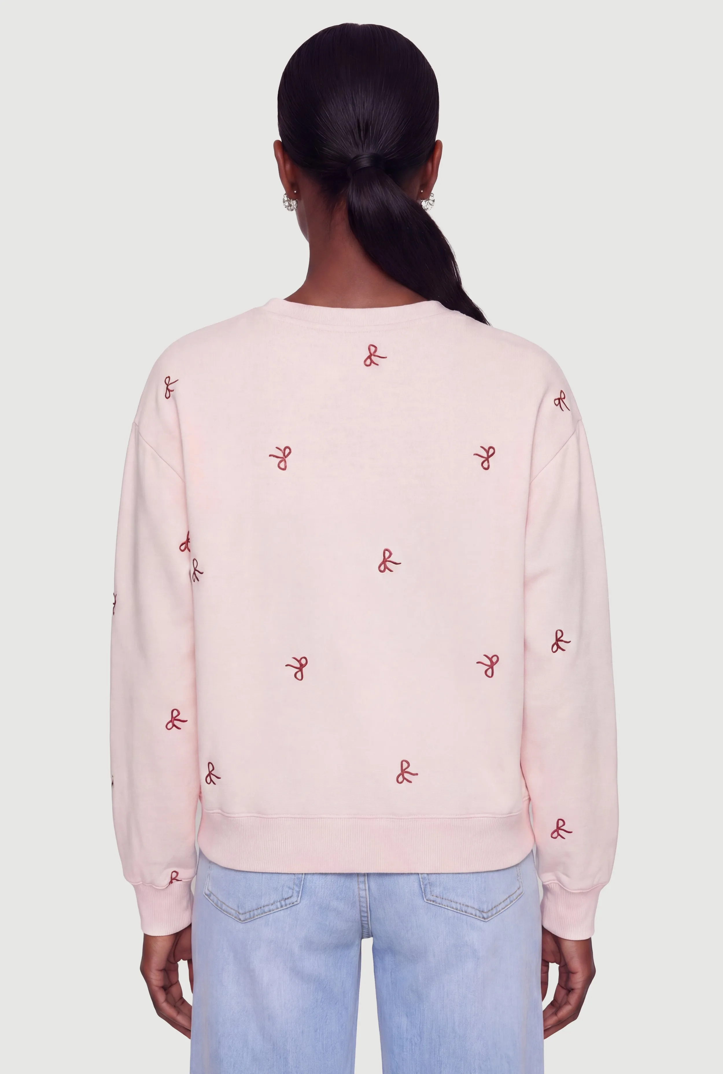 Embroidered Bow Long Sleeve Crew Neck Pullover Sweatshirt sold by Rainbow product image thumbnail 5