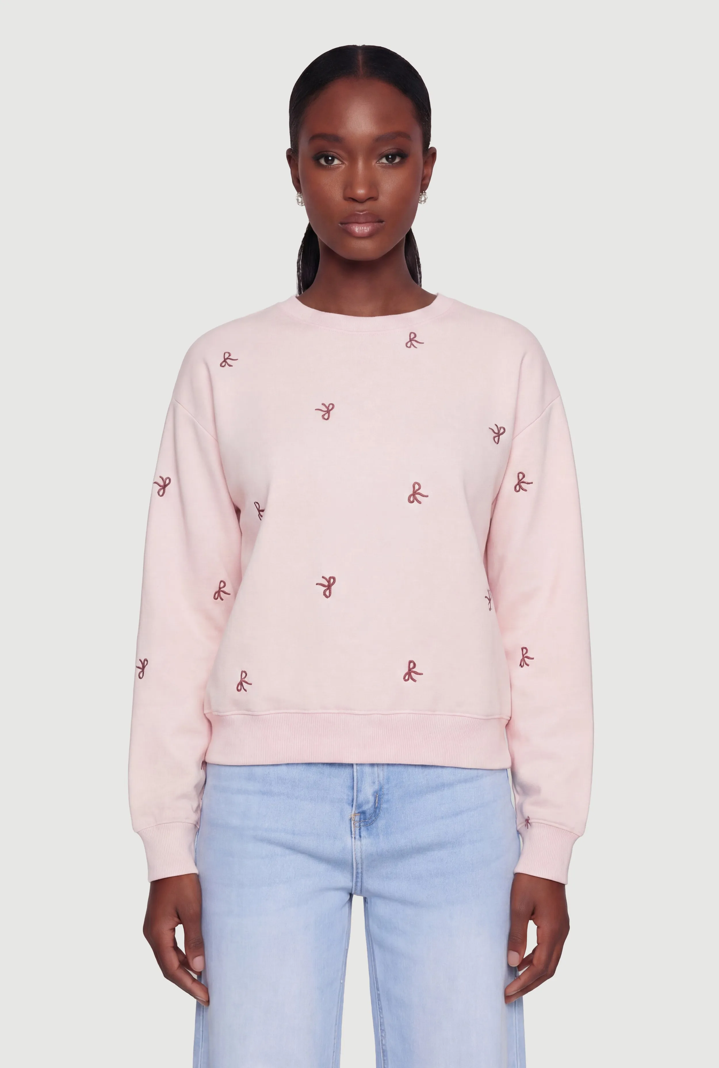 Embroidered Bow Long Sleeve Crew Neck Pullover Sweatshirt sold by Rainbow product image thumbnail 2