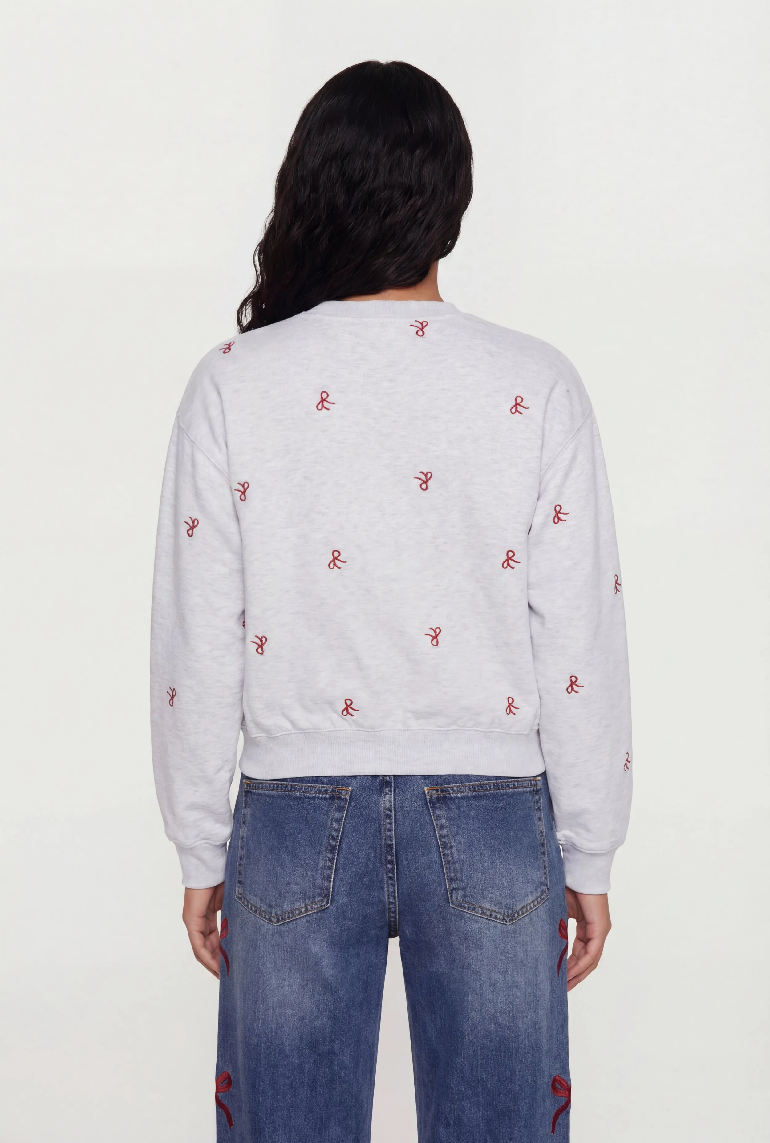 Embroidered Bow Long Sleeve Crew Neck Pullover Sweatshirt sold by Rainbow product image thumbnail 5