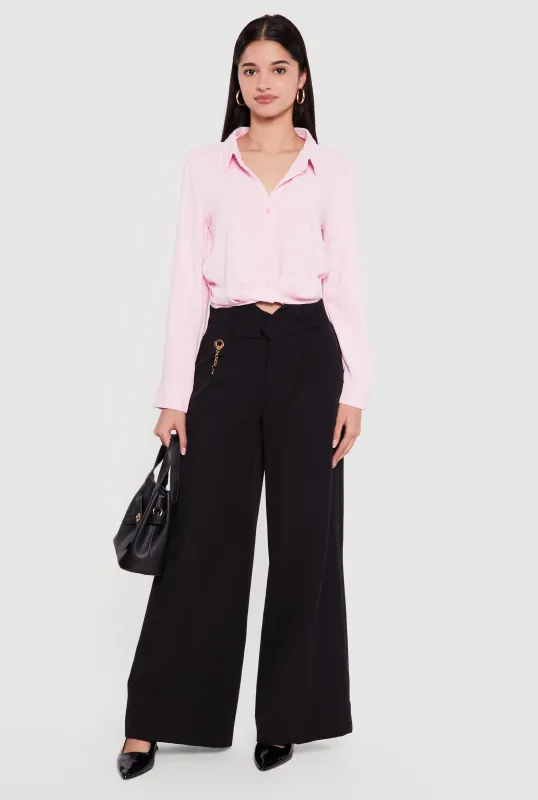 Crepe Knit Cropped Button Front Shirt sold by Rainbow