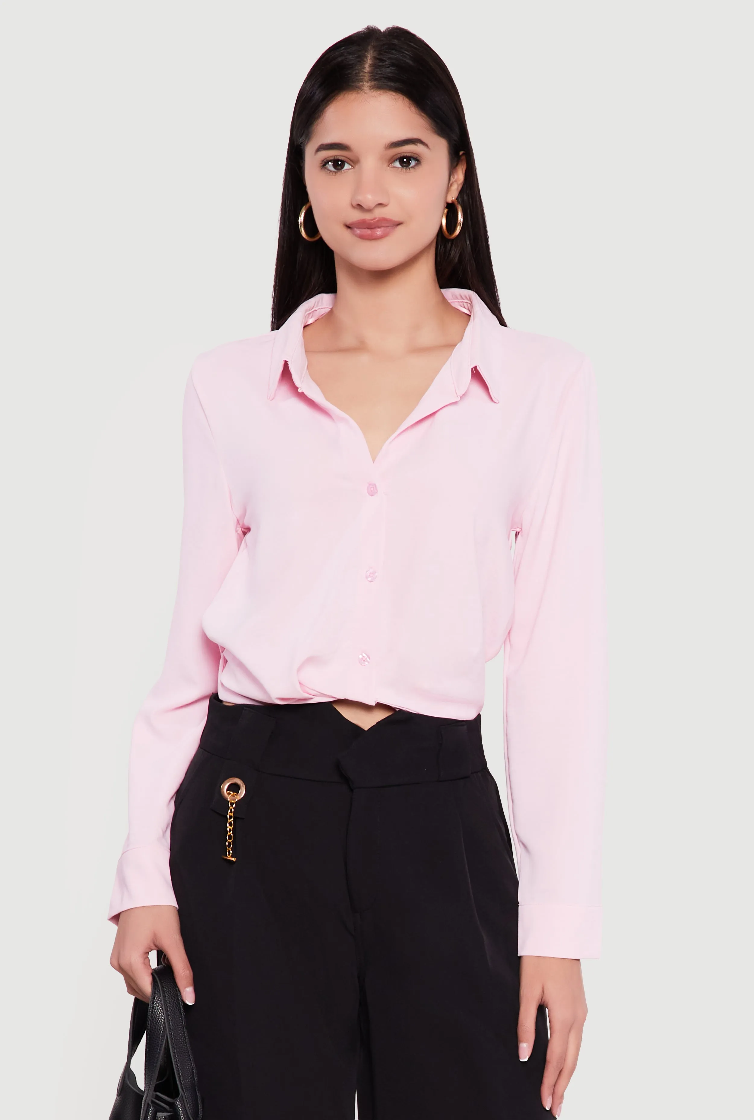 Crepe Knit Cropped Button Front Shirt sold by Rainbow product image thumbnail 2