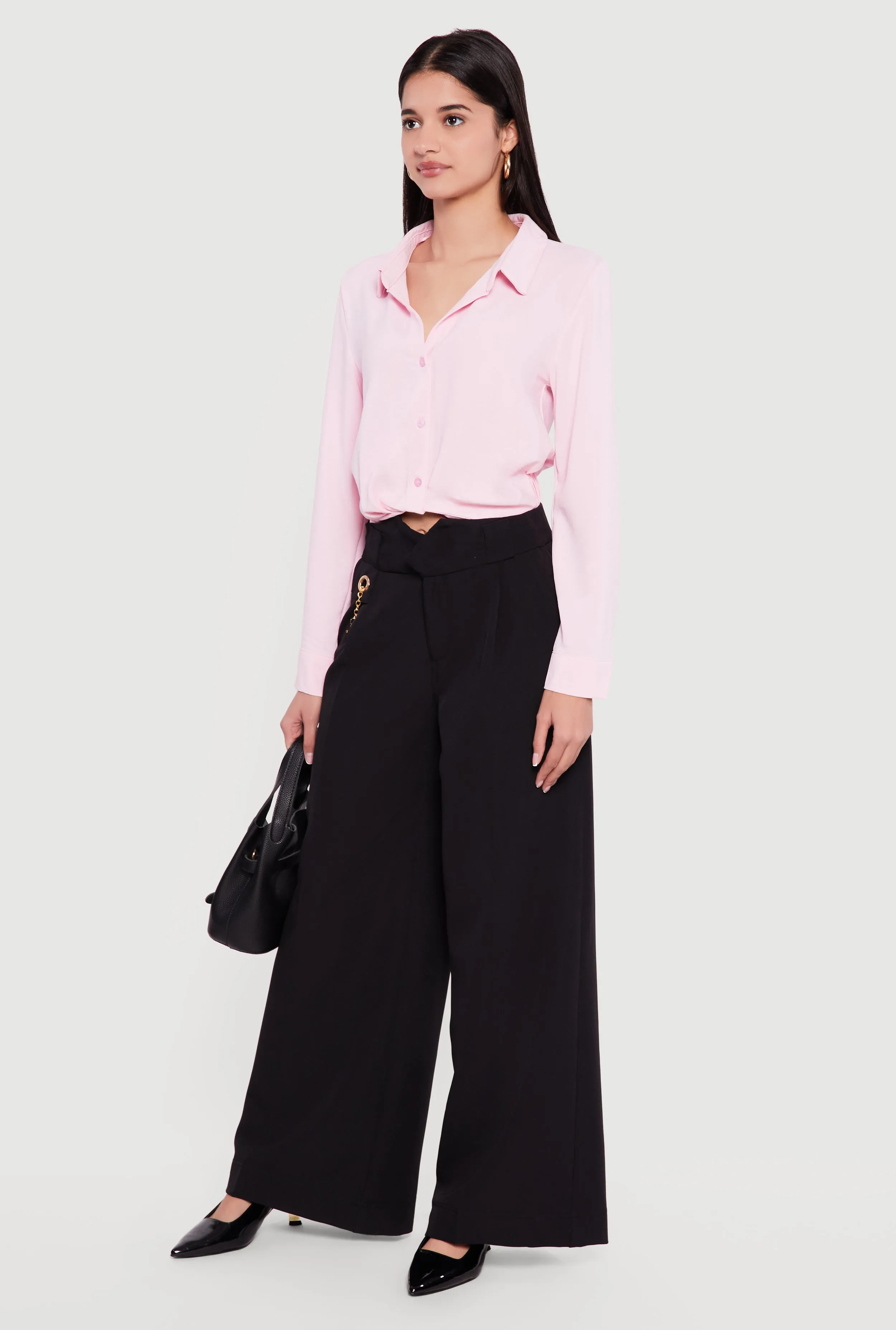 Crepe Knit Cropped Button Front Shirt sold by Rainbow product image thumbnail 3