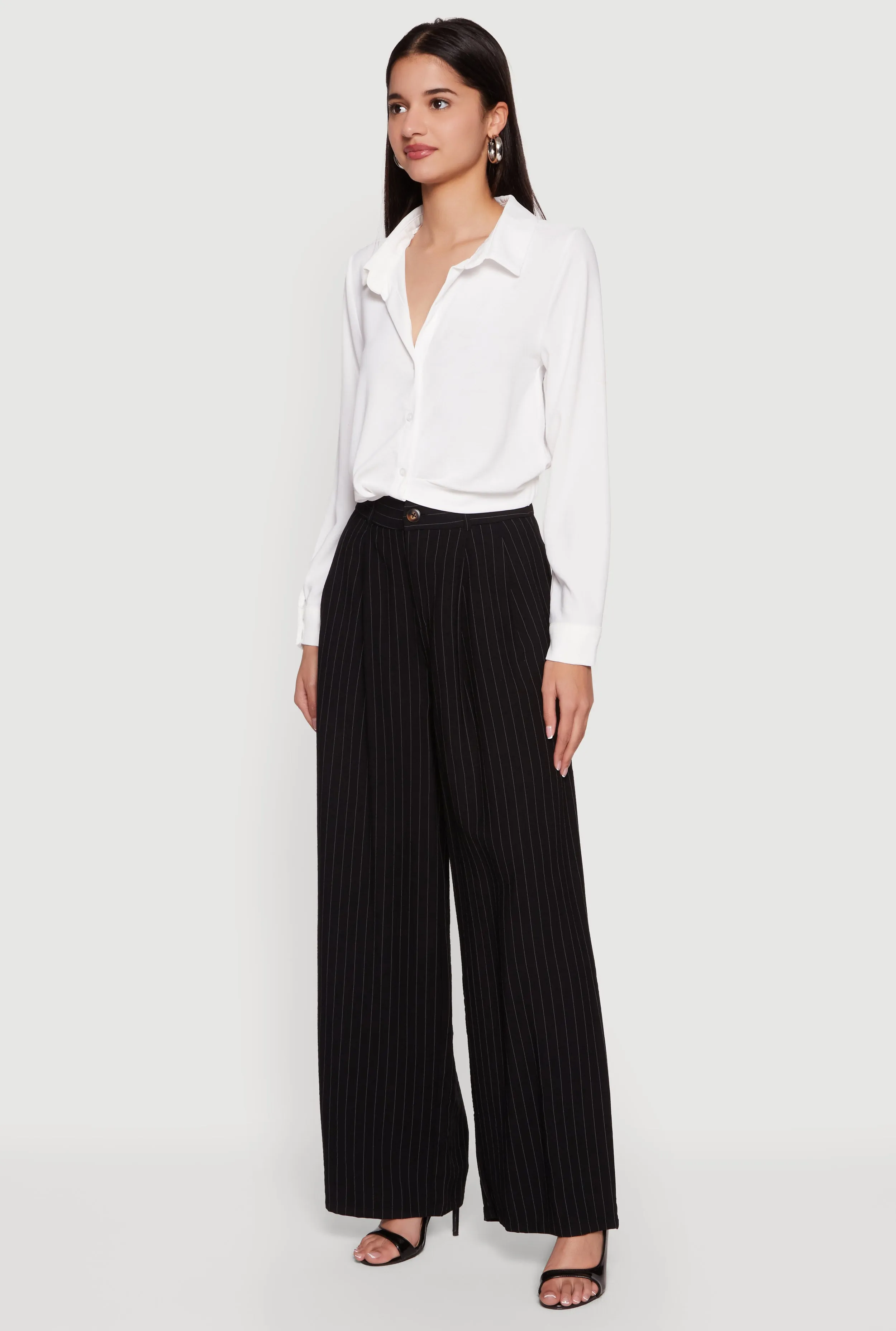 Crepe Knit Cropped Button Front Shirt sold by Rainbow product image thumbnail 3