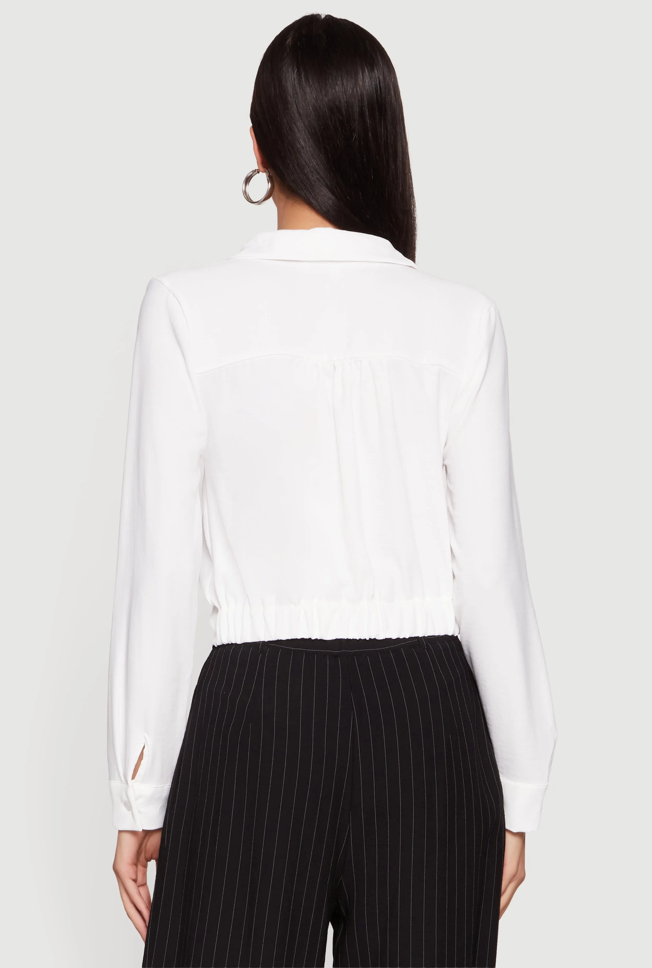 Crepe Knit Cropped Button Front Shirt sold by Rainbow product image thumbnail 5