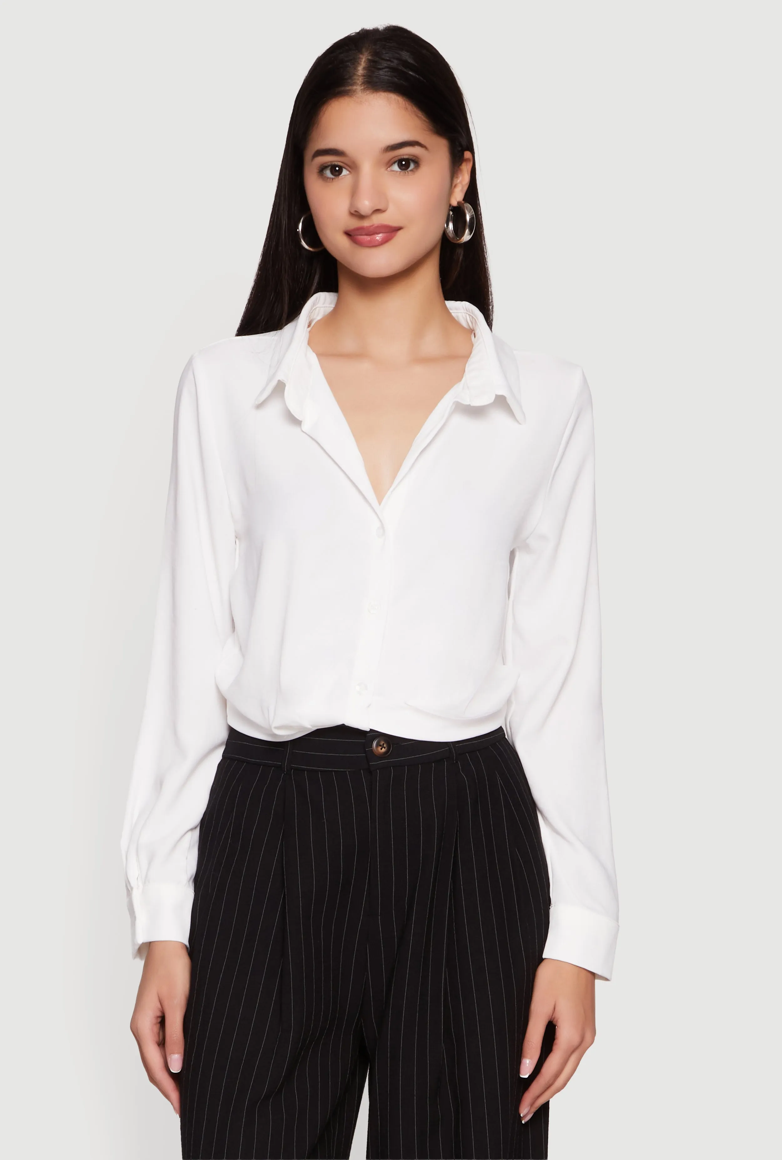 Crepe Knit Cropped Button Front Shirt sold by Rainbow product image thumbnail 2