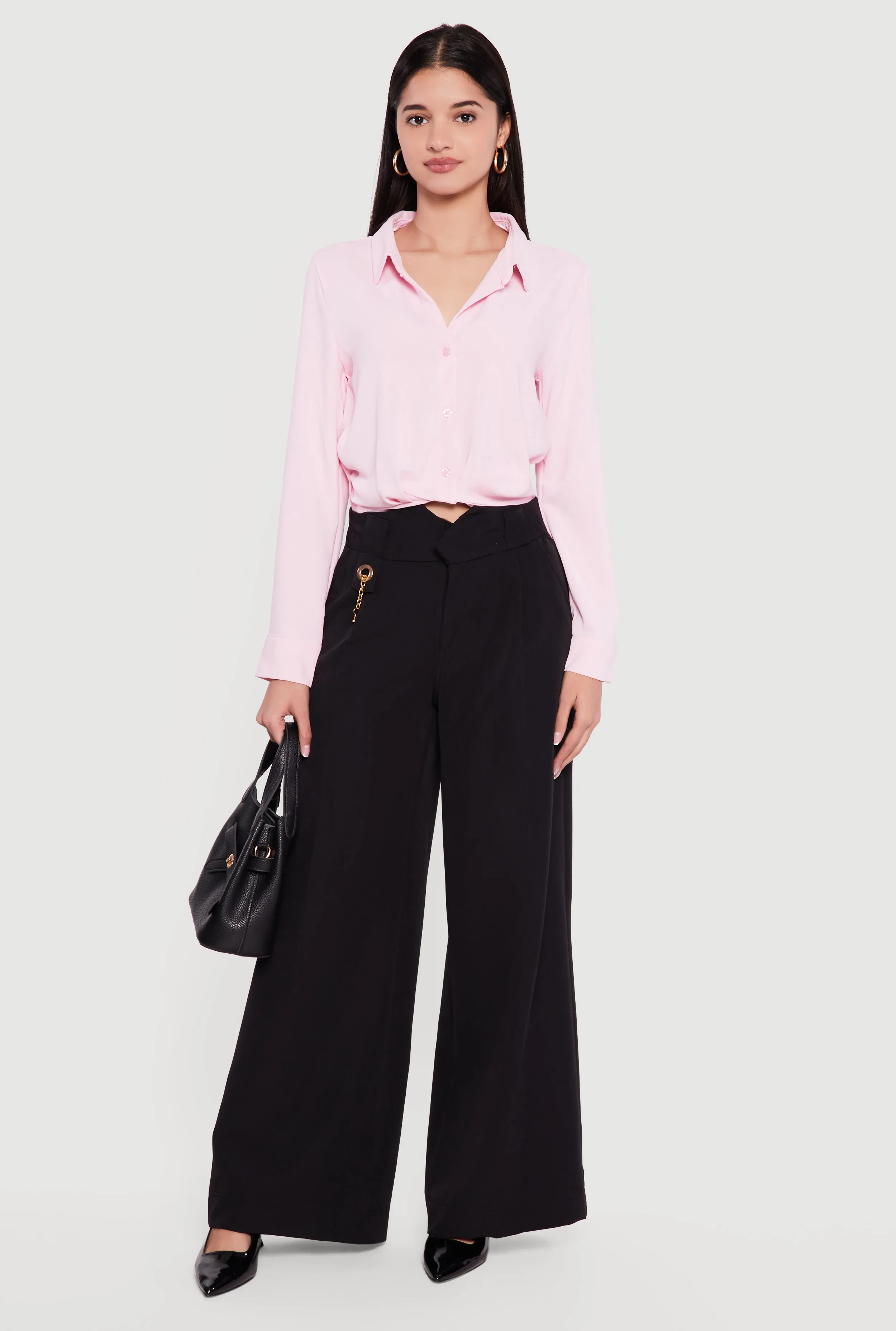 Crepe Knit Cropped Button Front Shirt sold by Rainbow product image thumbnail 4