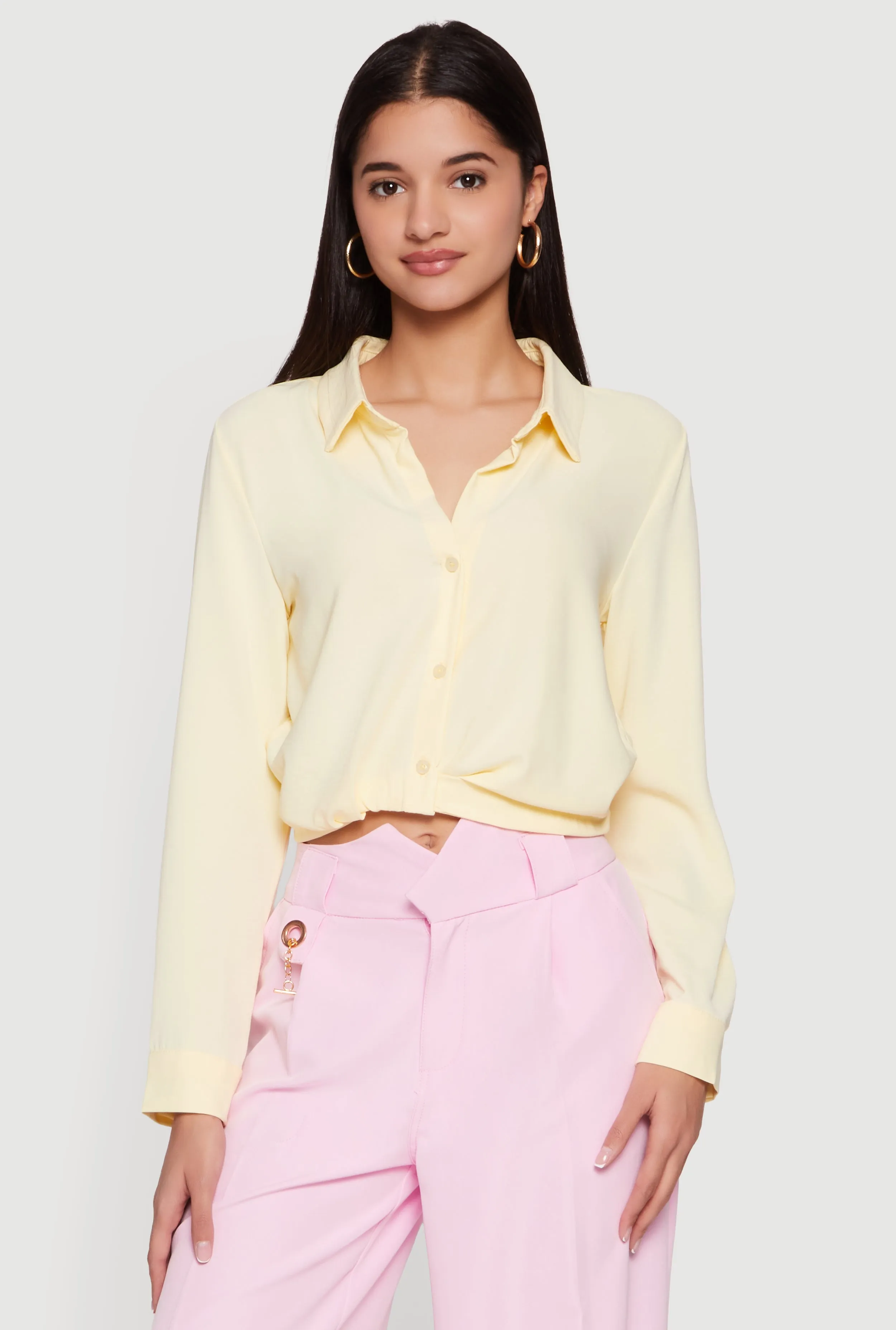 Crepe Knit Cropped Button Front Shirt sold by Rainbow product image thumbnail 2