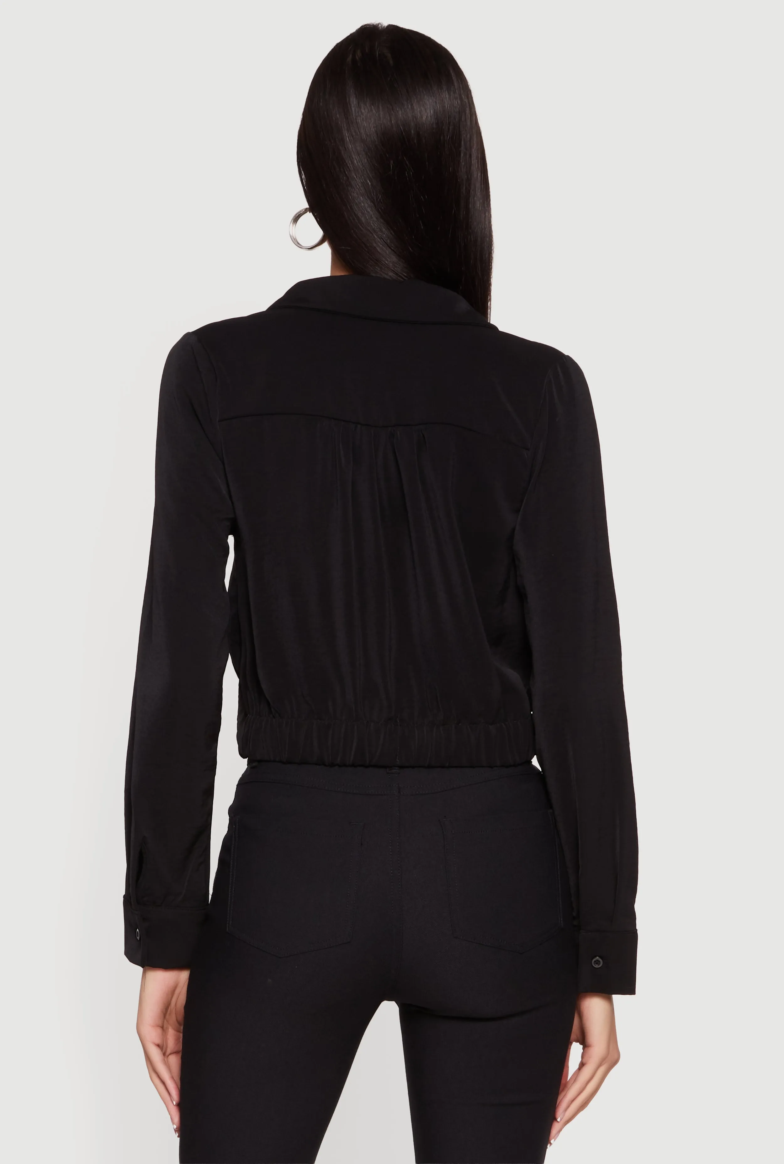 Crepe Knit Cropped Button Front Shirt sold by Rainbow product image thumbnail 5