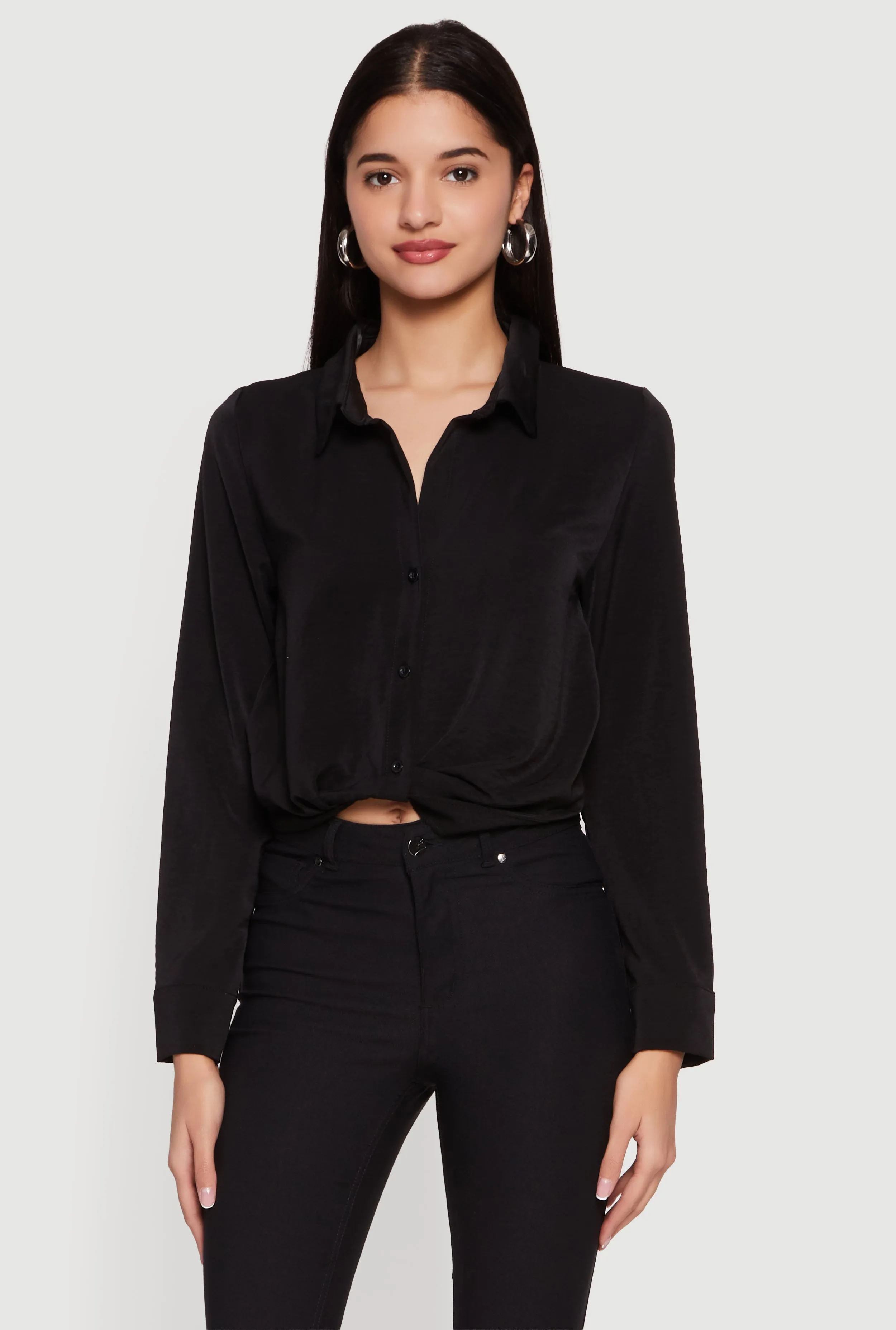 Crepe Knit Cropped Button Front Shirt sold by Rainbow product image thumbnail 2