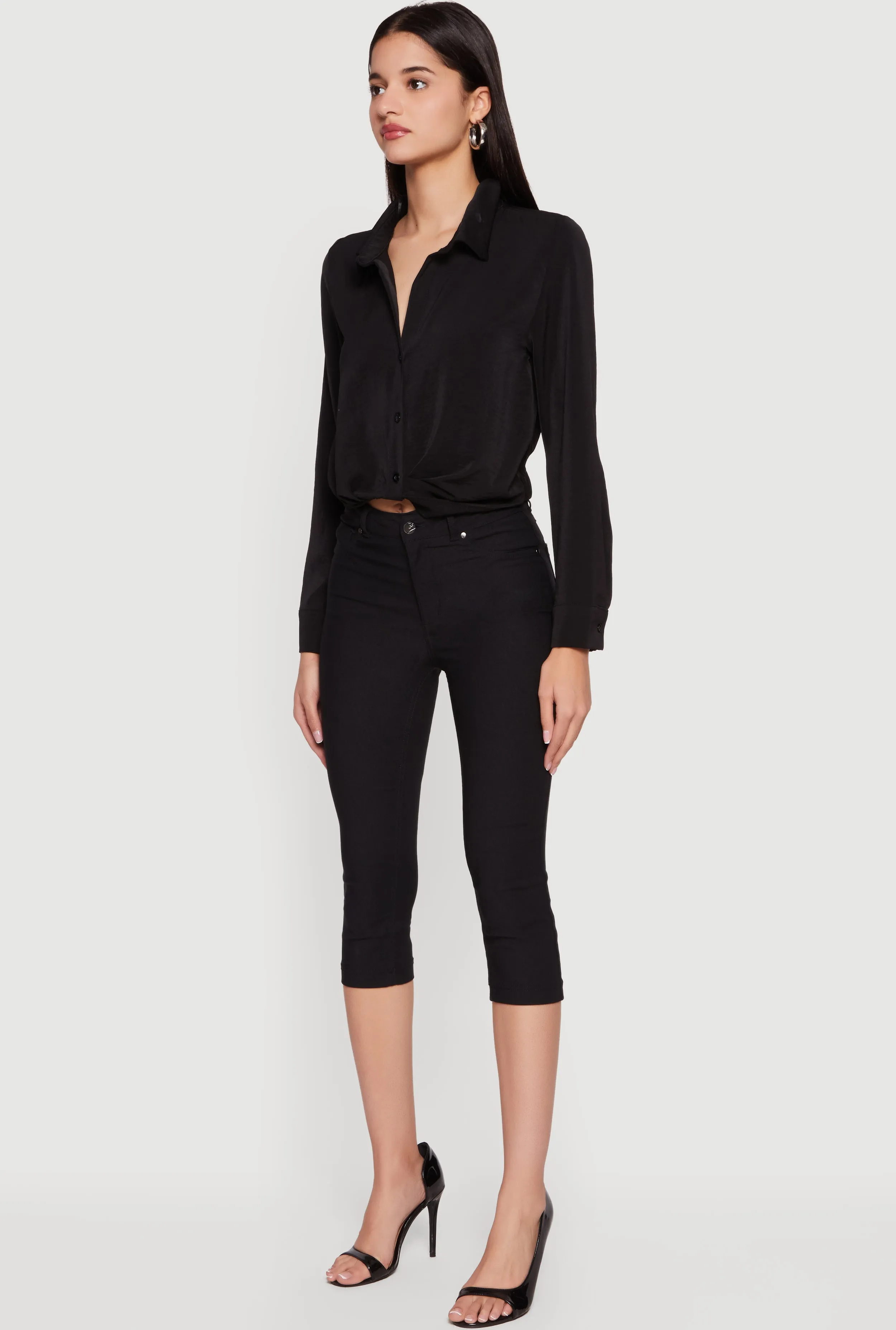 Crepe Knit Cropped Button Front Shirt sold by Rainbow product image thumbnail 3