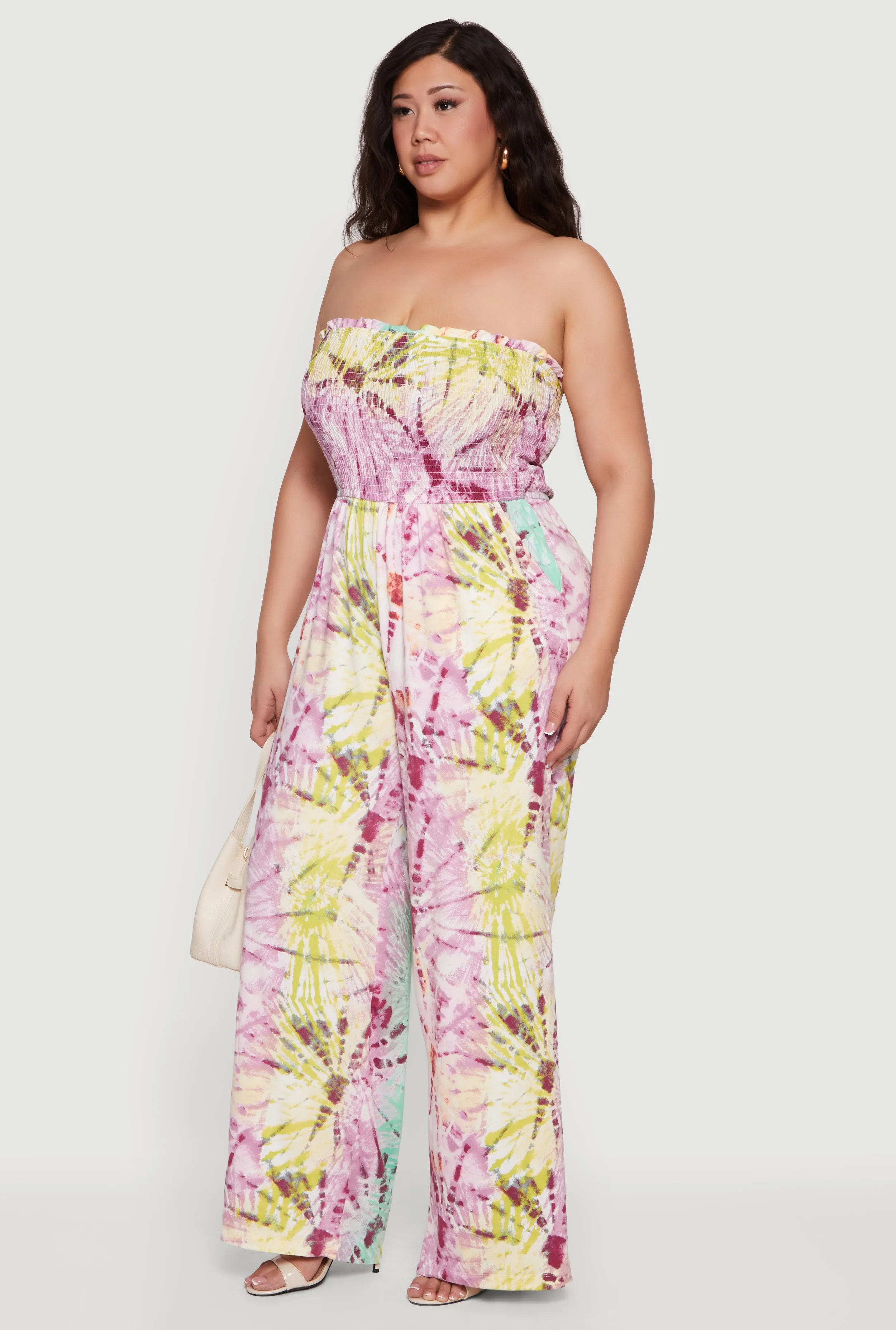 Plus Size Tie Dye Patterned Smocked Tube Jumpsuit sold by Rainbow product image thumbnail 2