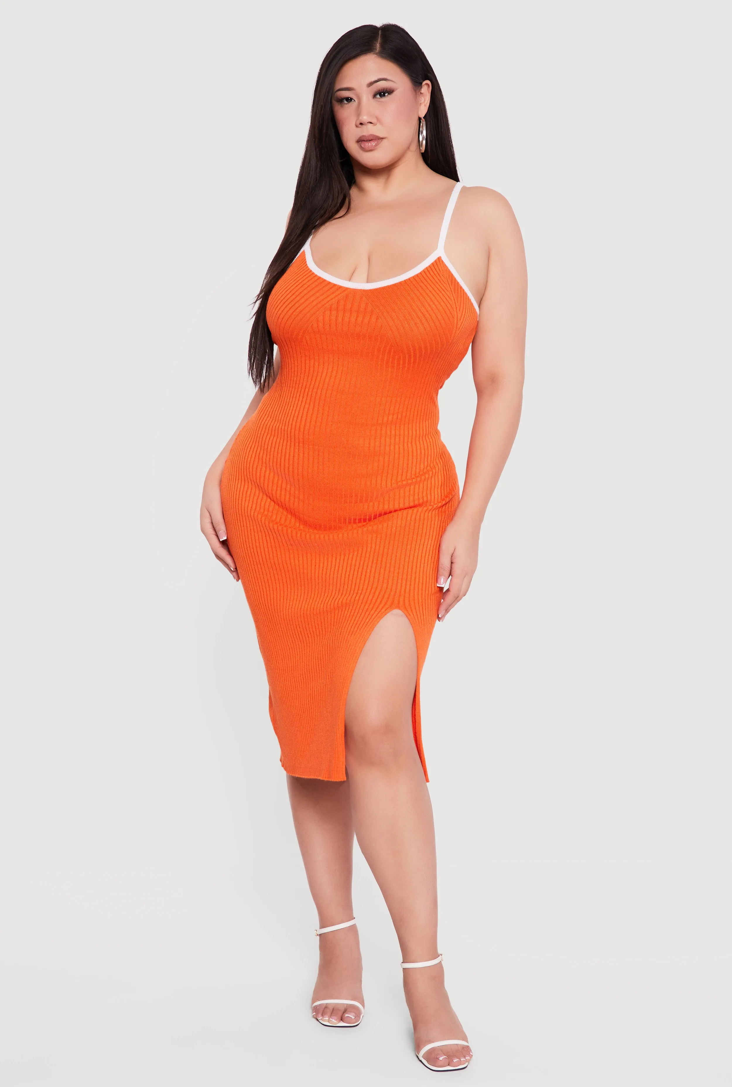 Plus Size Contrast Trim Rib Knit Cami Midi Dress sold by Rainbow product image thumbnail 2