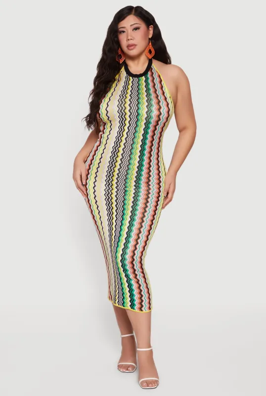 Plus Size Chevron Halter Midi Dress sold by Rainbow