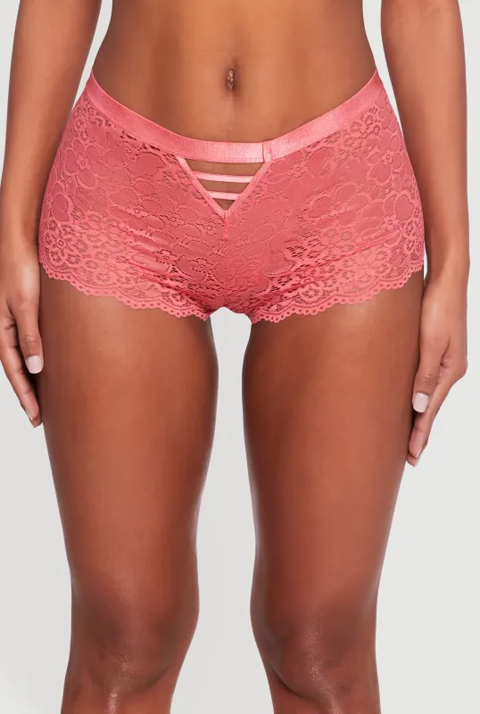 Scalloped Floral Lace Caged Front Boyshort Panty sold by Rainbow