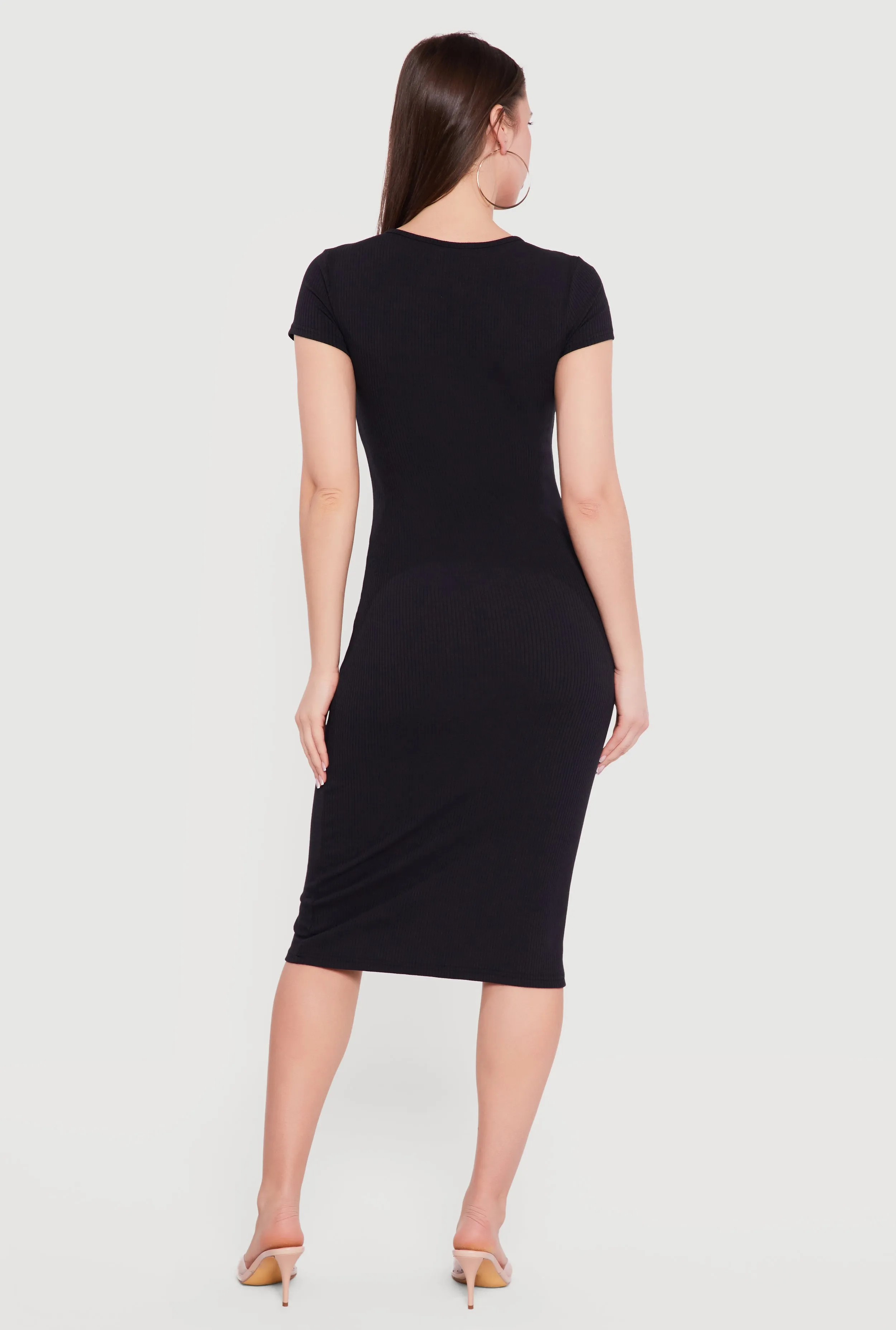 Rib Knit Short Sleeve Square Neck Midi Dress sold by Rainbow product image thumbnail 3